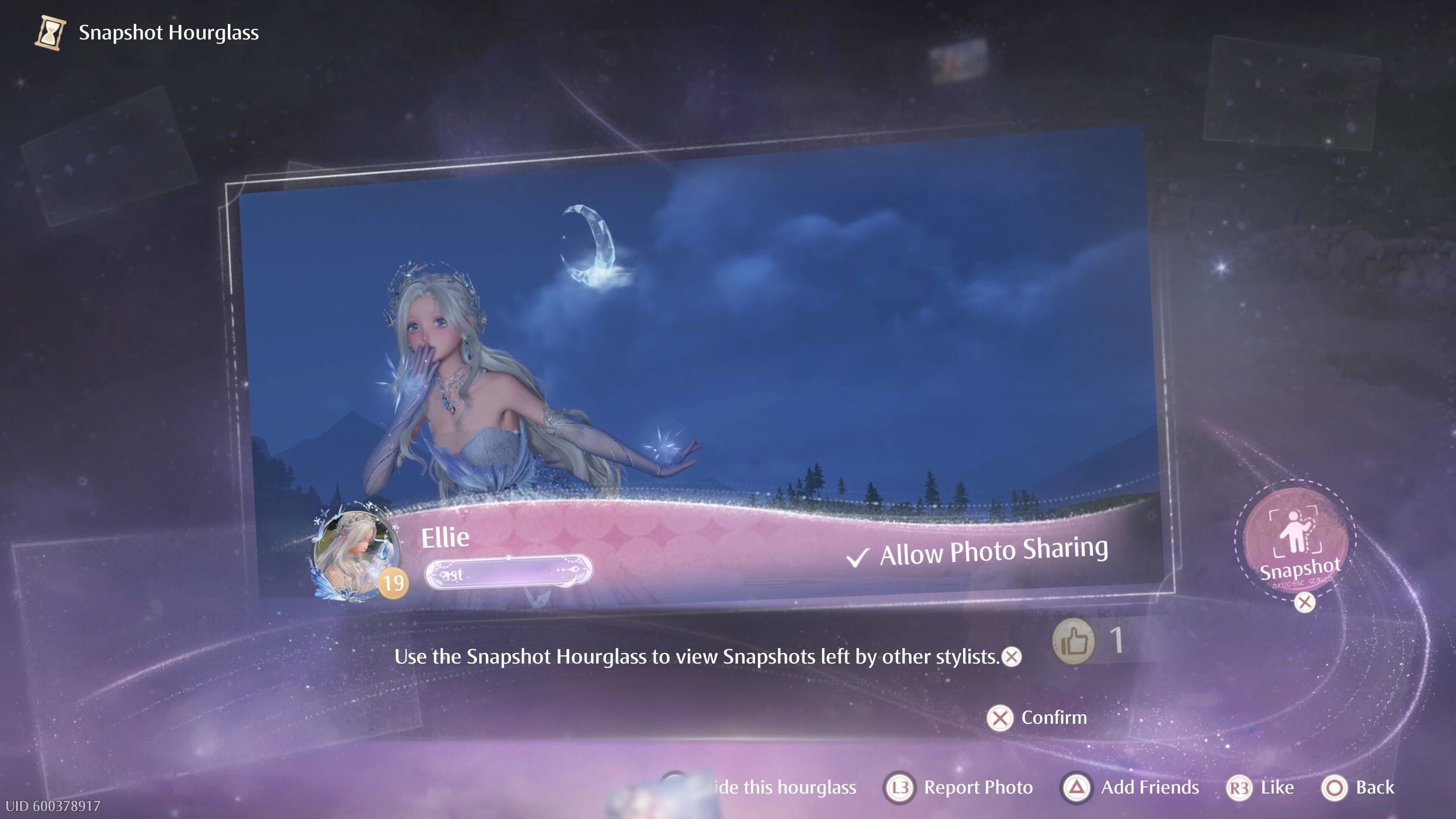 The tutorial for the Snapshot Hourglass to use the photo mode with other players in Infinity Nikki.