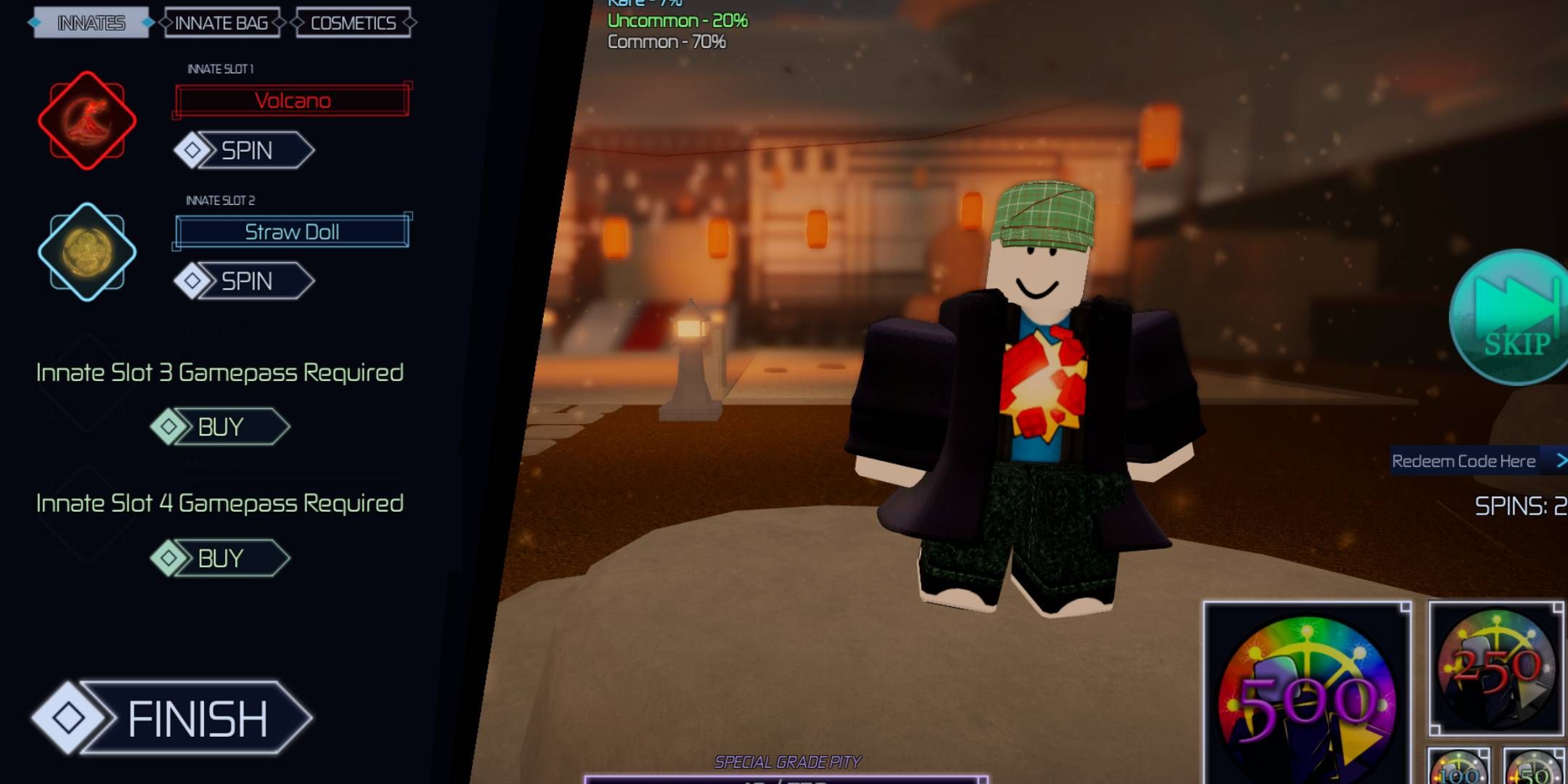 Roblox Jujutsu Infinite Customize Page With Innate Techniques.