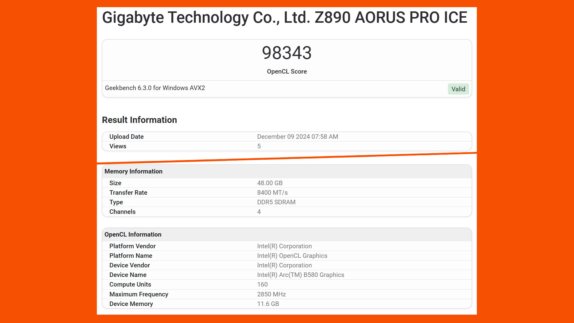 intel b580 geekbench leak opencl score