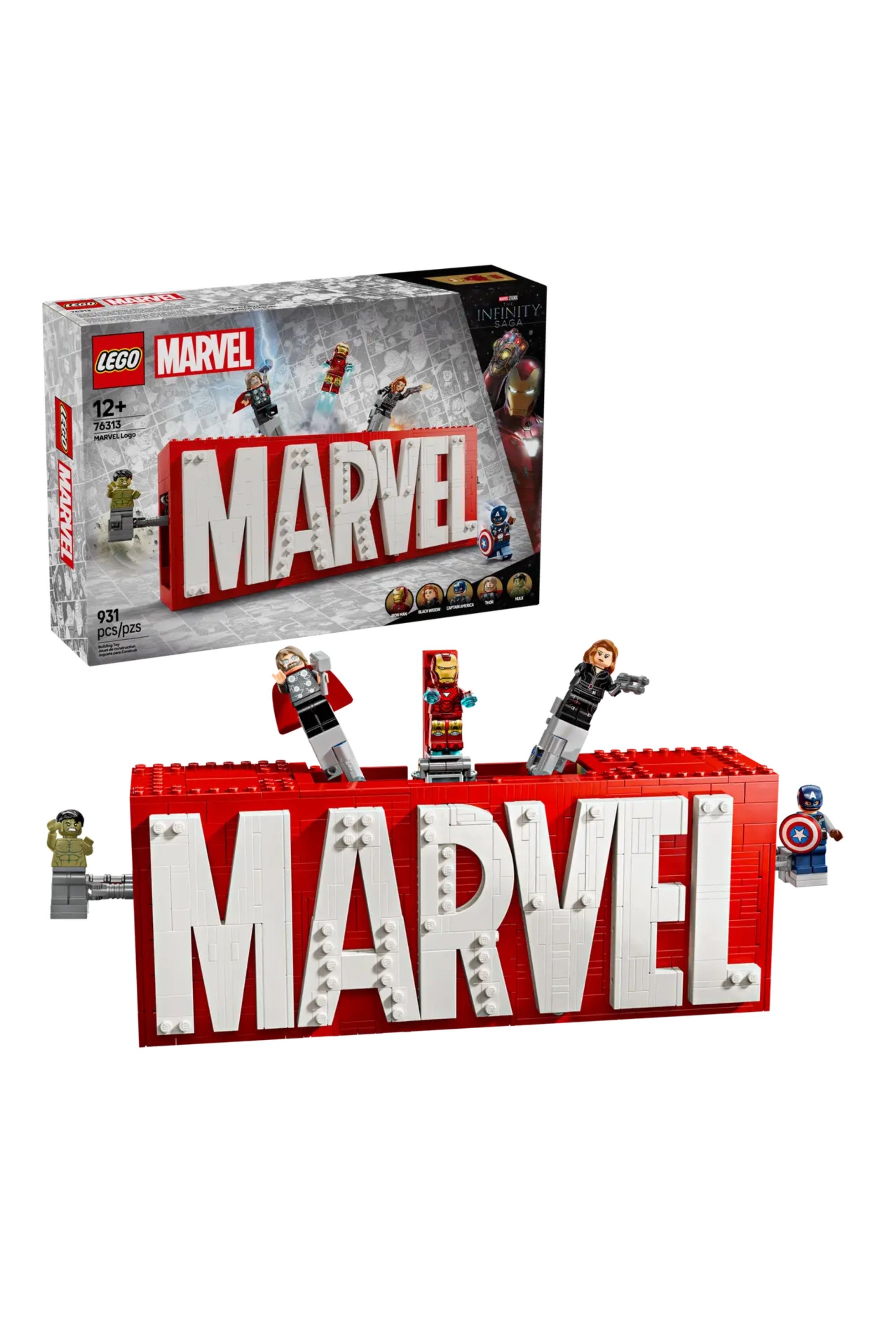 Marvel Logo And Minifigures lego set.