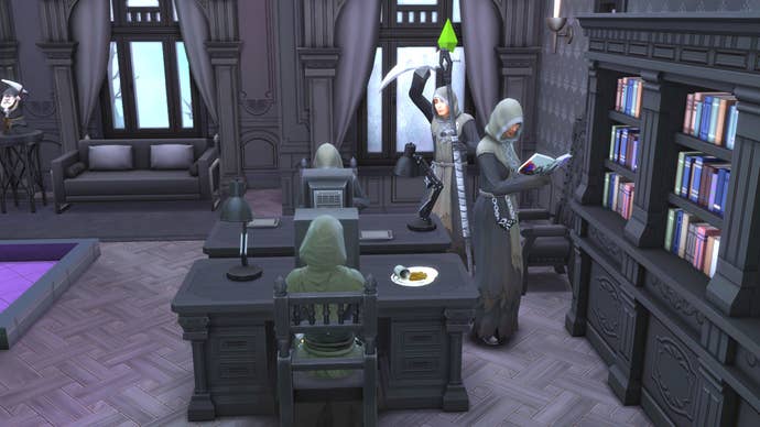 Some sims dressed as grim reapers in The Sims 4.