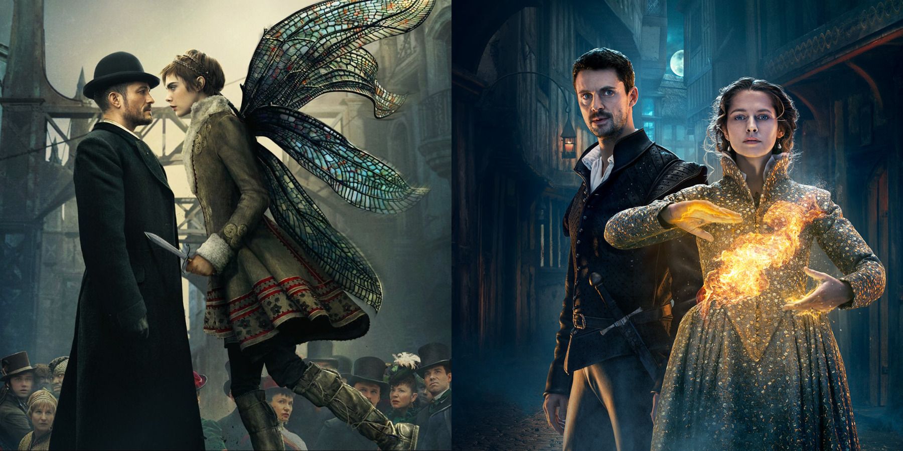 Fantasy series feature split image Carnival Row and The Discovery of Witches