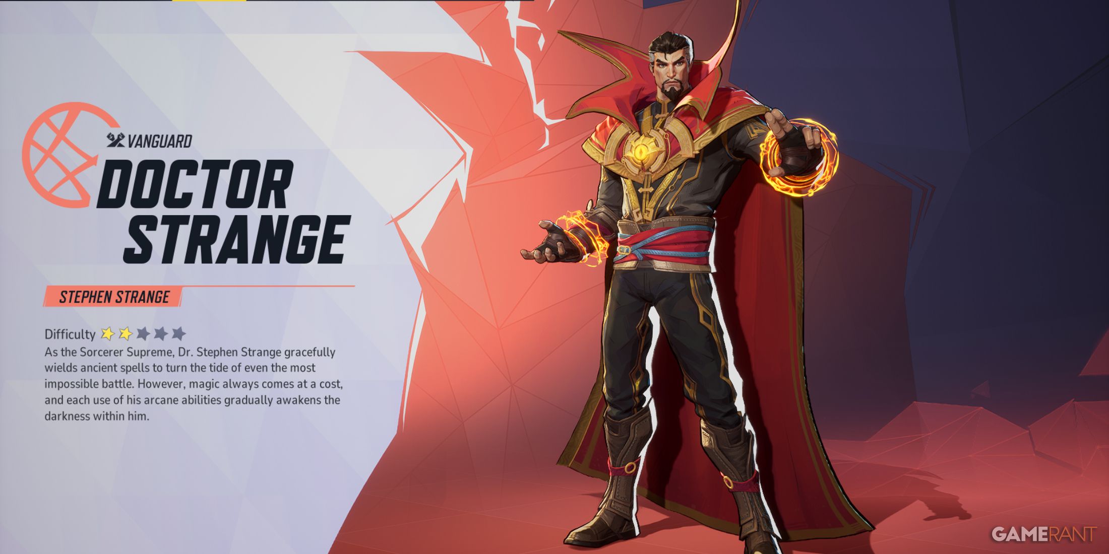 Doctor Strange's Vanguard class description emphasizing his mastery of ancient spells in Marvel Rivals