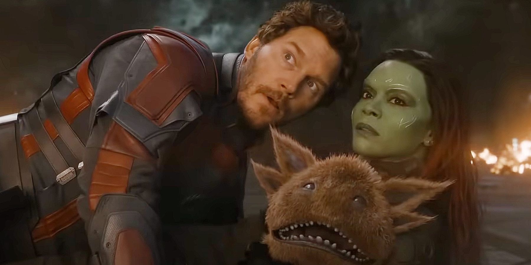 Peter Quill (Chris Pratt) and Gamora (Zoe Saldaña) in Guardians of the Galaxy vol. 3