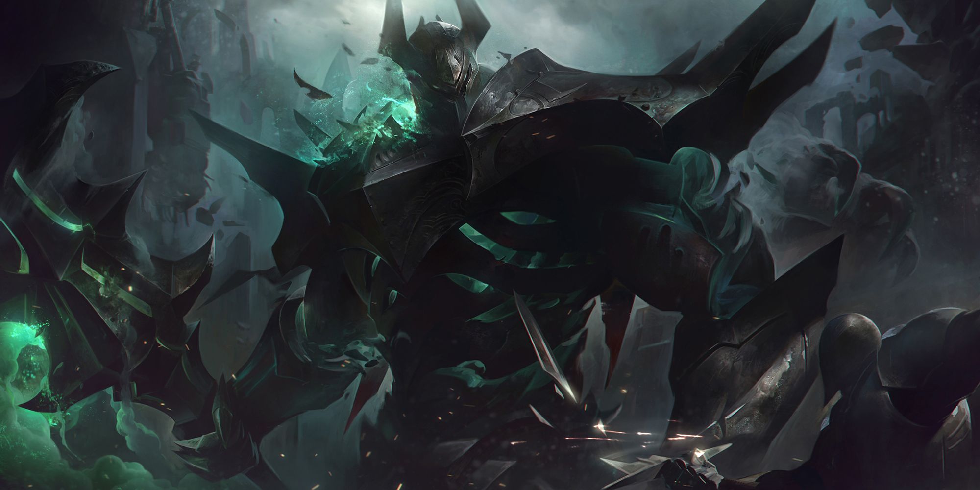 Mordekaiser laying waste to his enemies in his League of Legends splash art