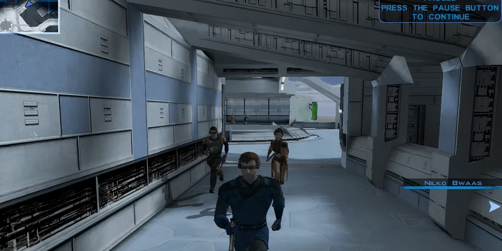 Running down a hall in Manaan with companions in Star Wars Knights of the Old republic