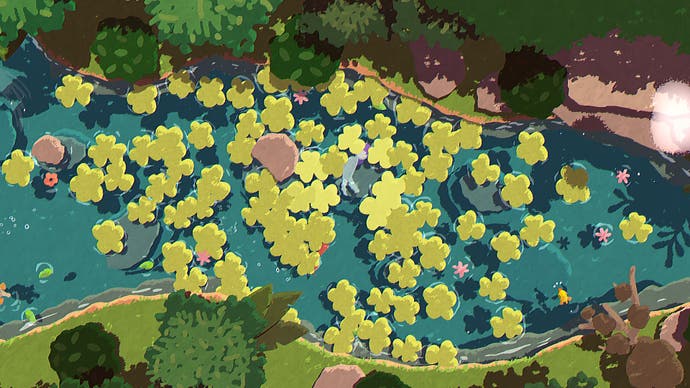 Naiad moves through a river crammed with lillipads in Naiad.