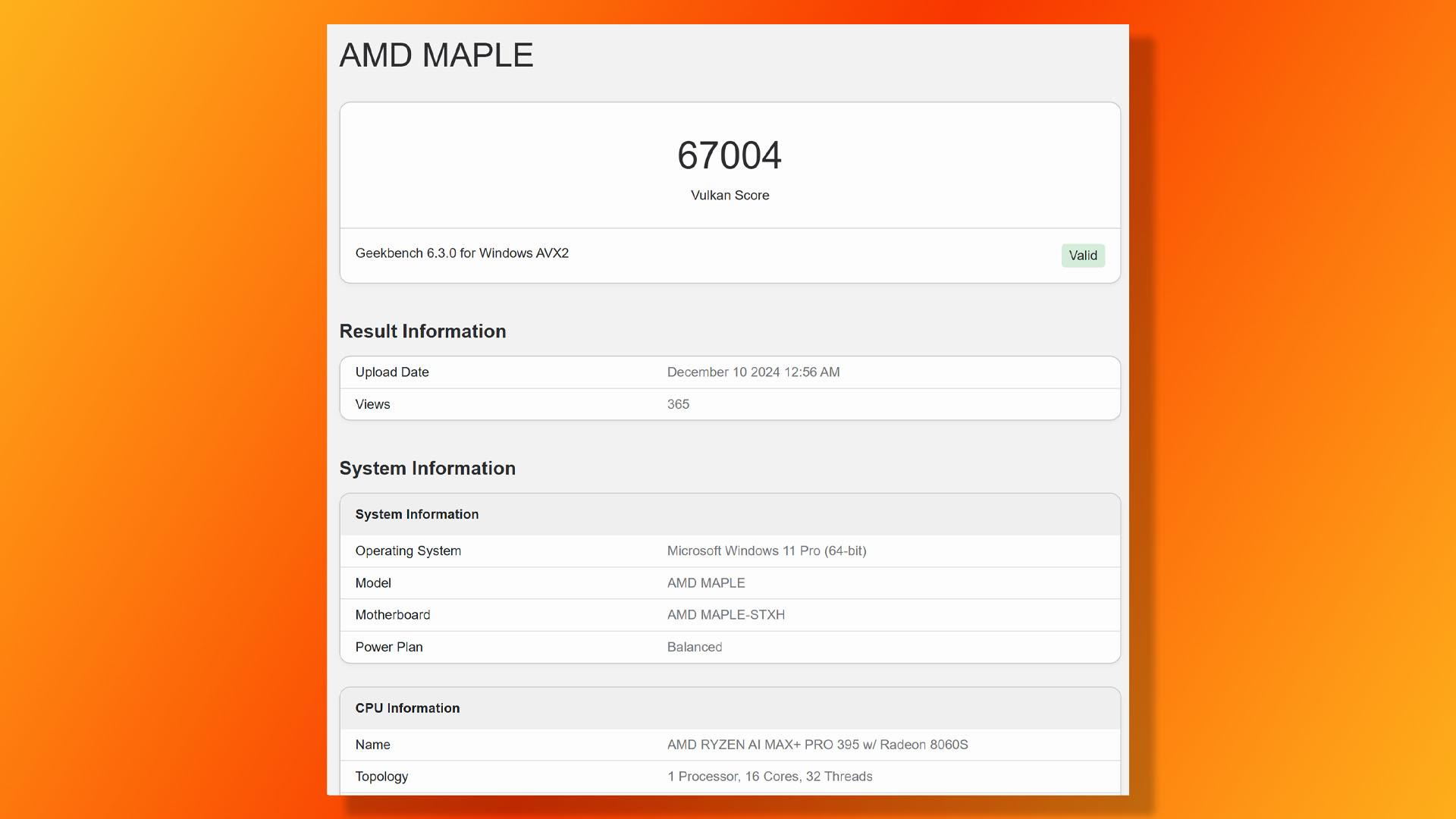 AMD Ryzen AI Pro 395 benchmark leak on Geekbench screenshot.