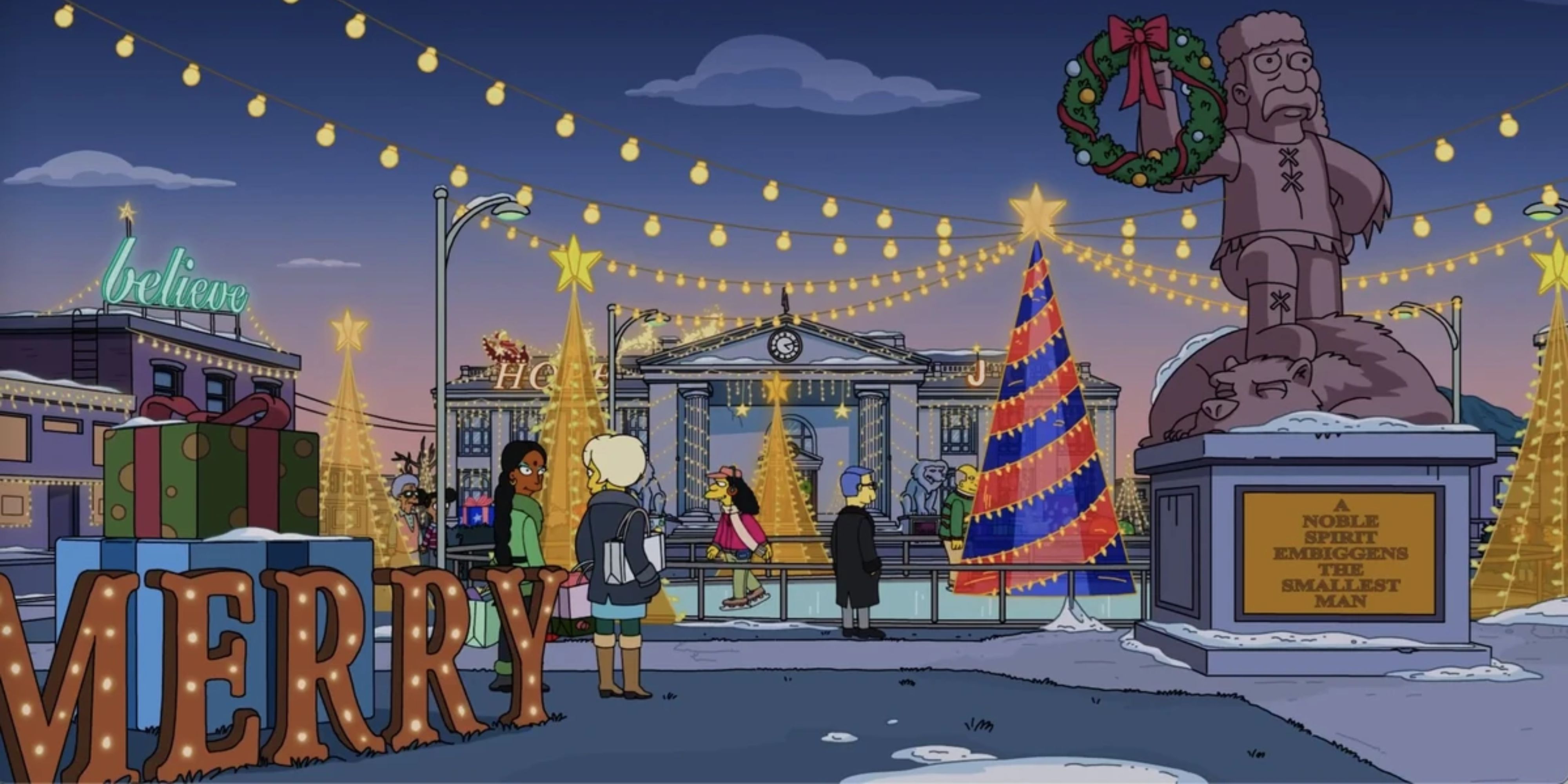 Springfield with Christmas decorations in The Simpsons