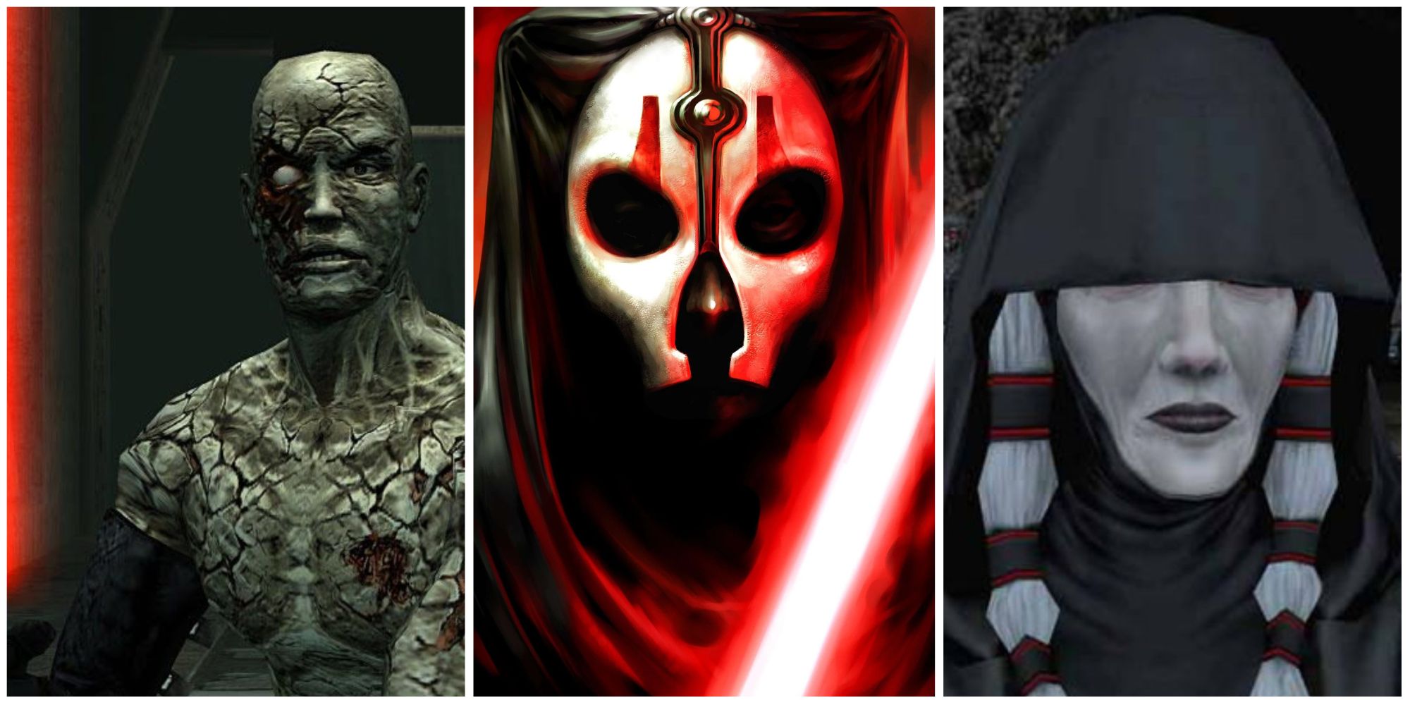 three pictures of darth scion, darth nihilus and kreia