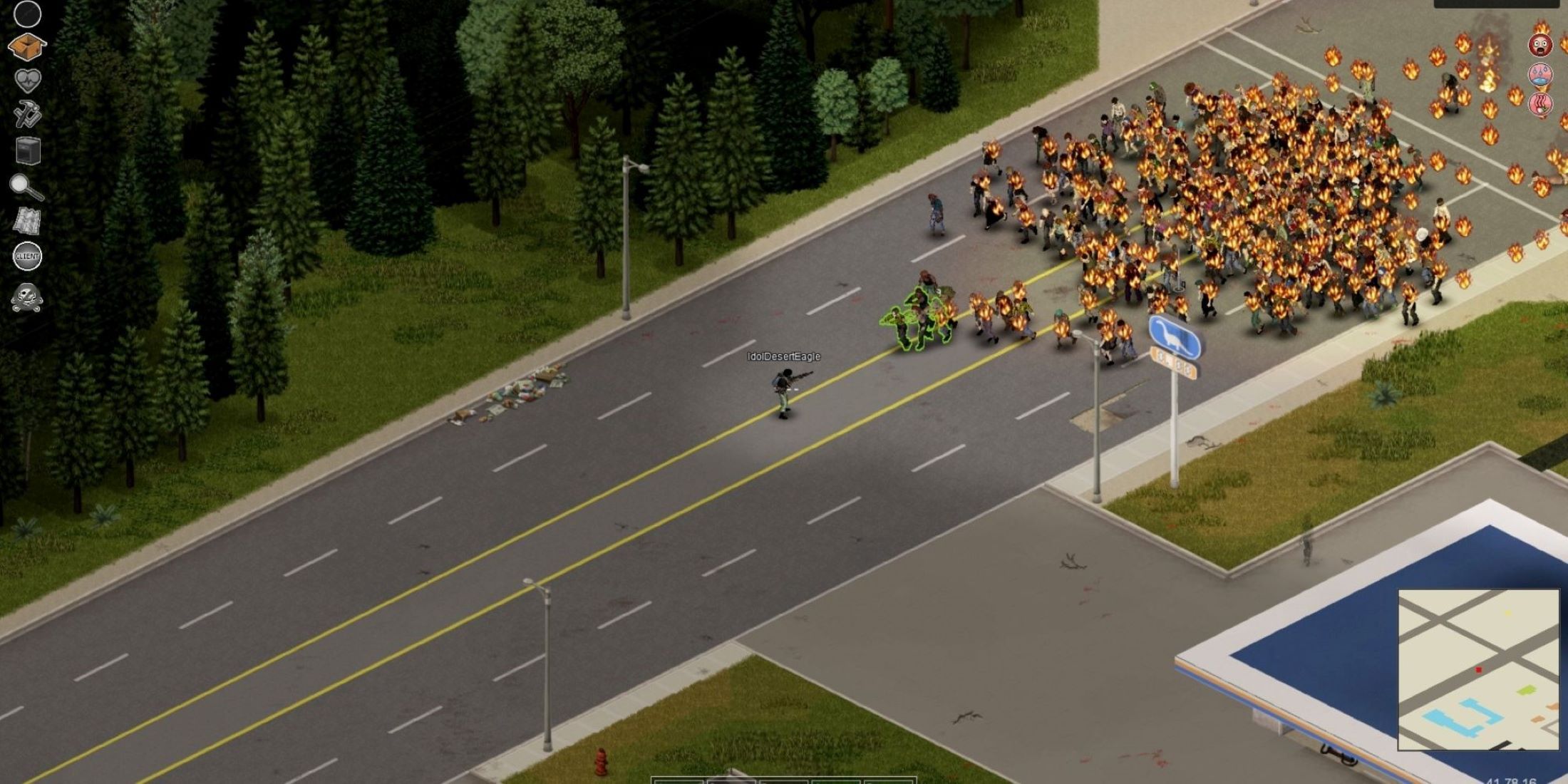 Player Moving Away From Horde Of Burning Zombies