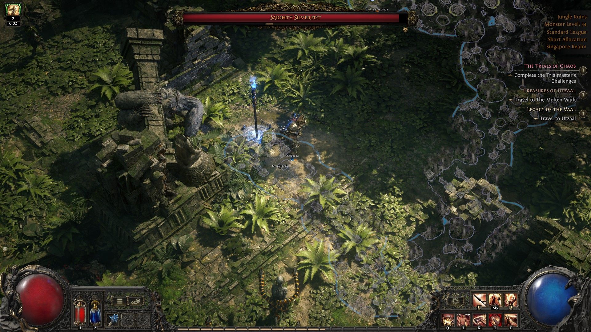 Mighty Silverfist's location on PoE 2's enlarged minimap