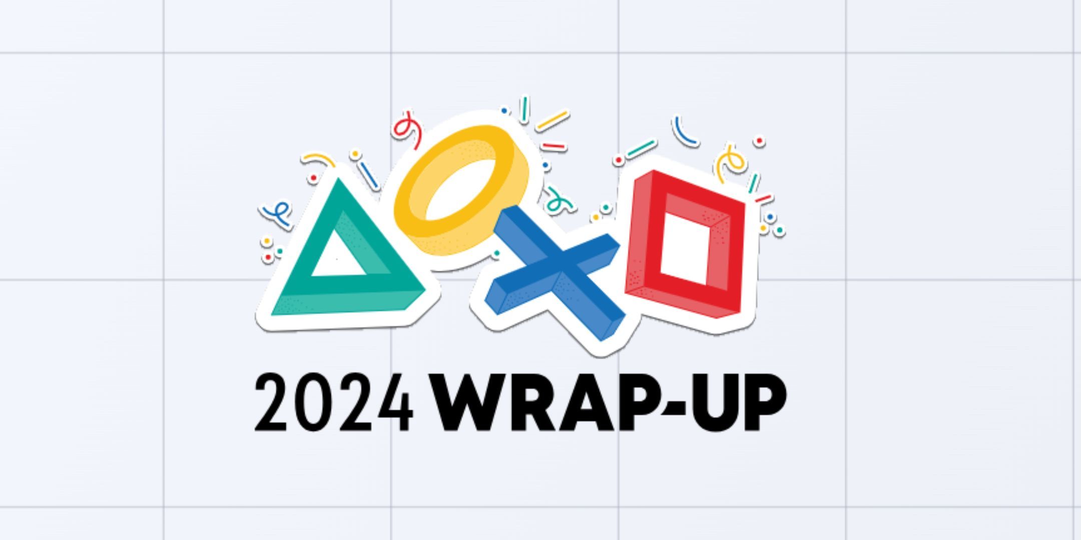 The logo for PlayStation Wrap-Up 2024, showing the symbols on the PlayStation controller on a grey background