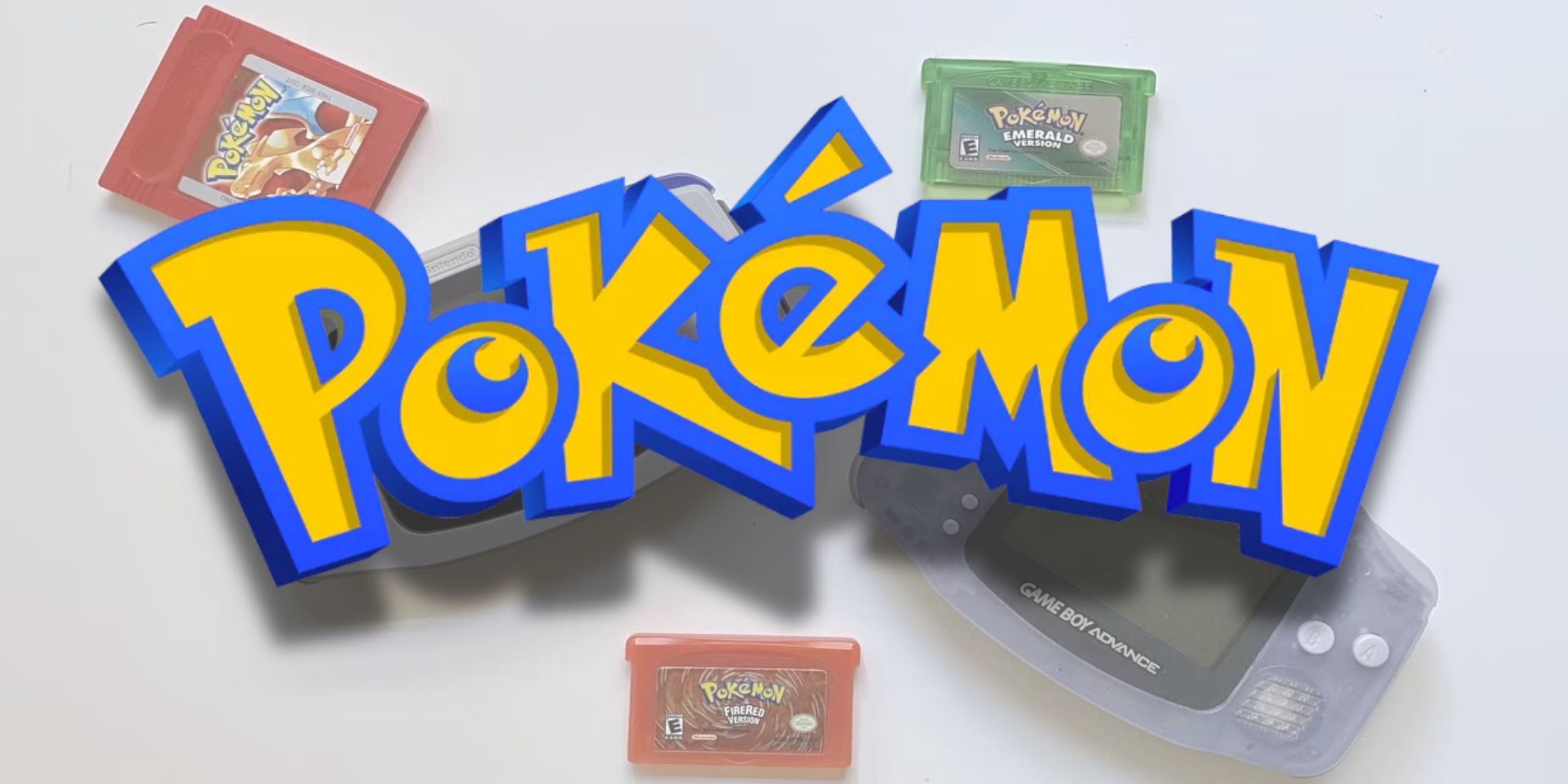 Pokemon games on the Game Boy behind the series' logo.