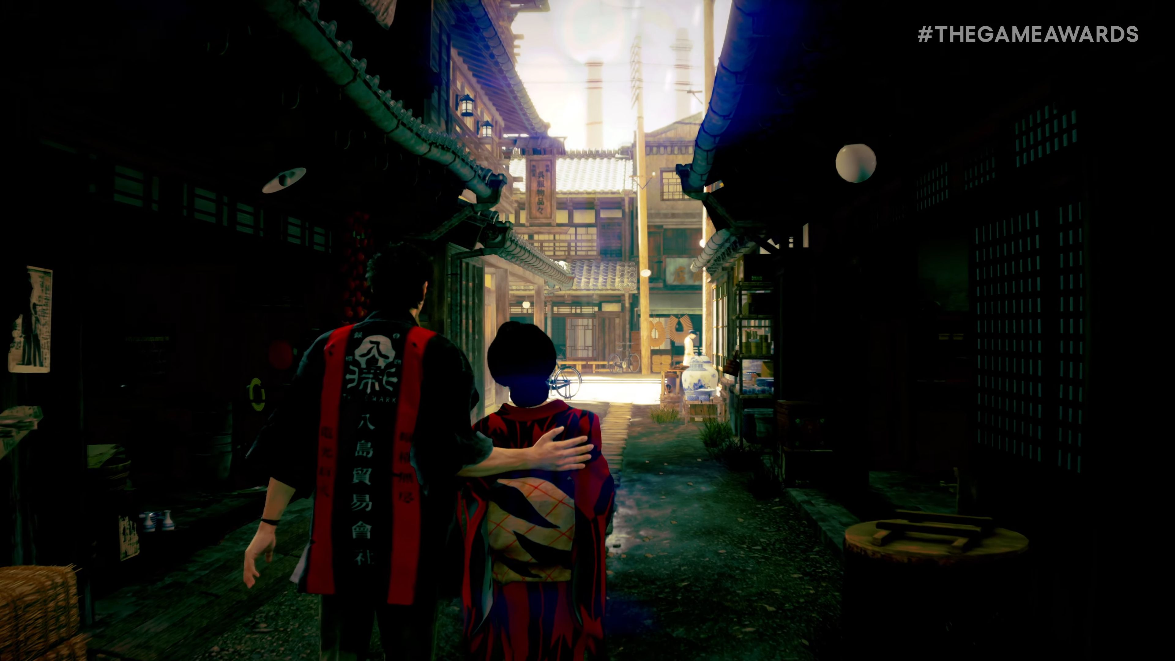 The player escorts a man through an alleyway in Project Century. 