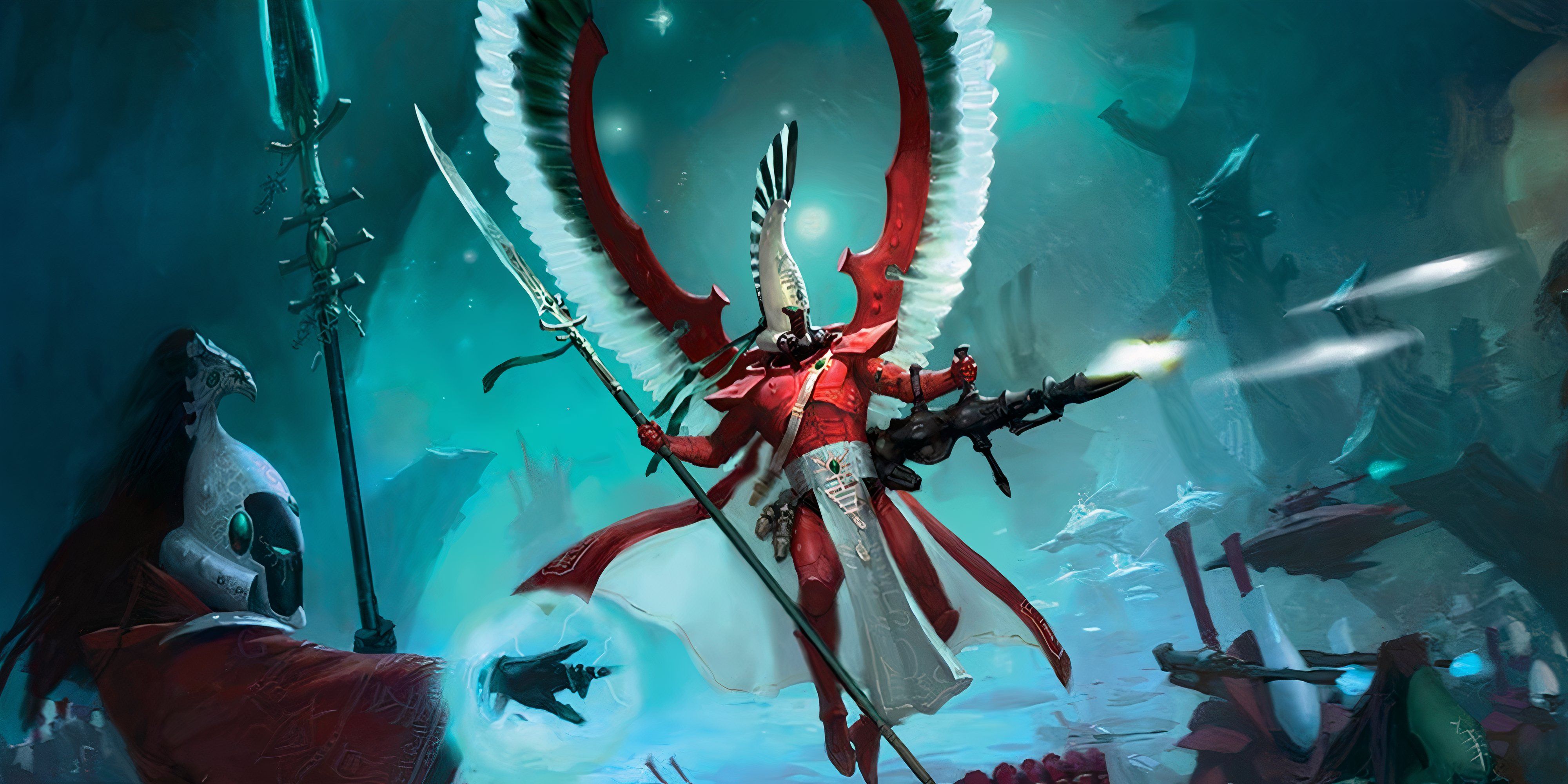 Warhammer 40K: 7 Reasons to Play Aeldari A Swooping Hawk flies and shoots it weapon