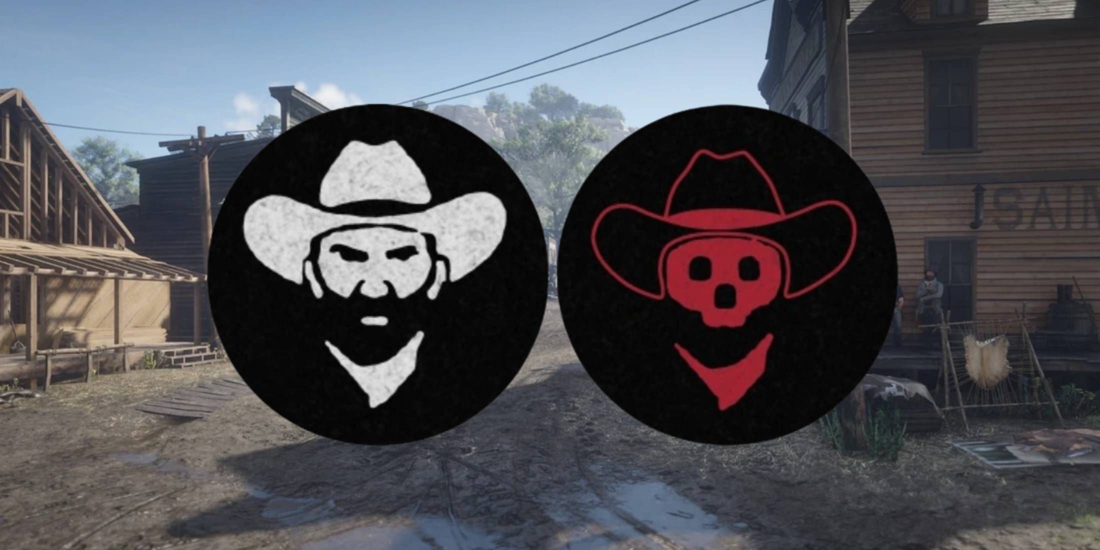 Honor gain and loss symbols over Valentine from Red Dead Redemption 2