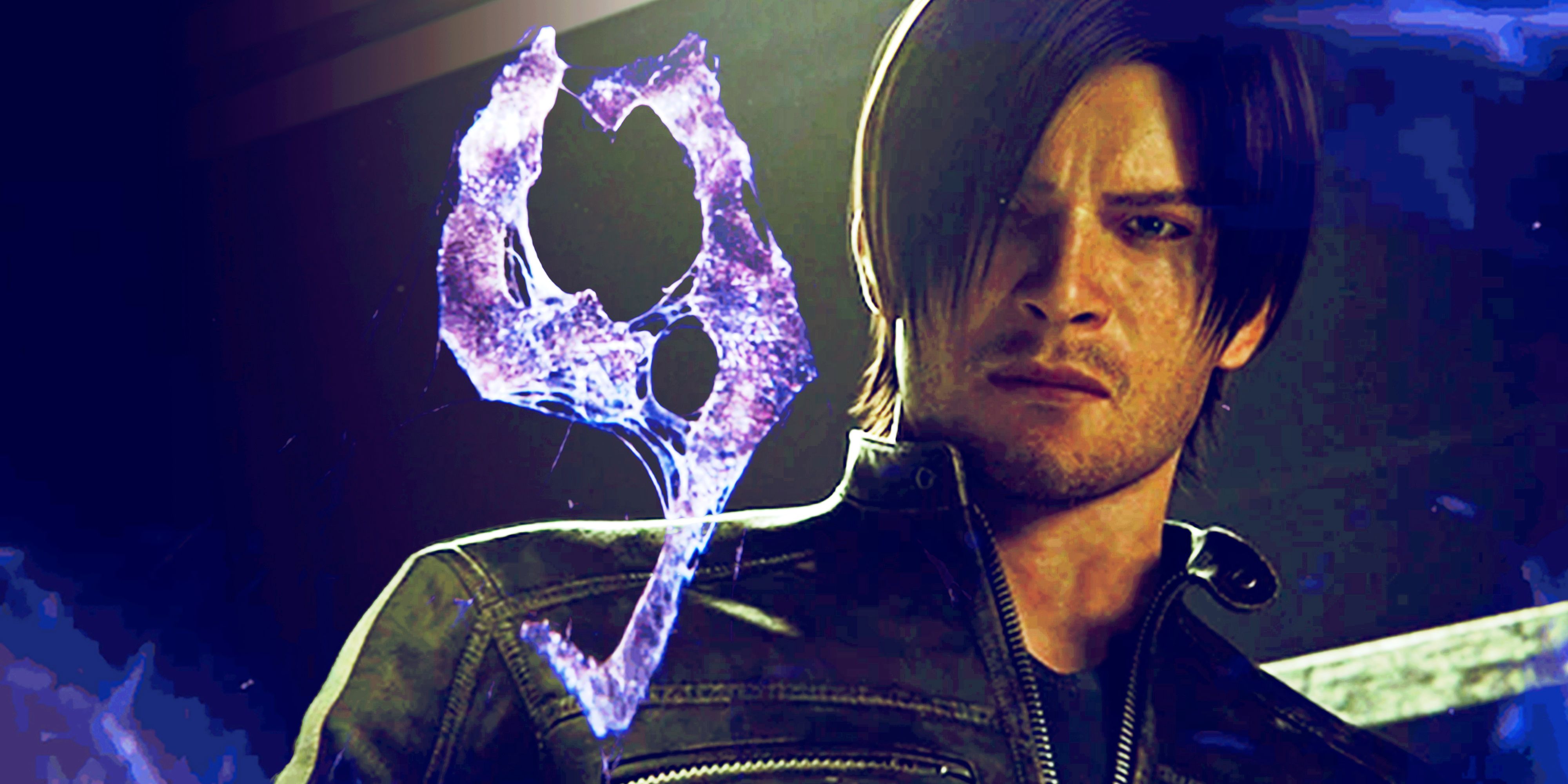 Leon Kennedy looking at a 9 that is actually the 6 from the Resident Evil 6 logo turned upside down