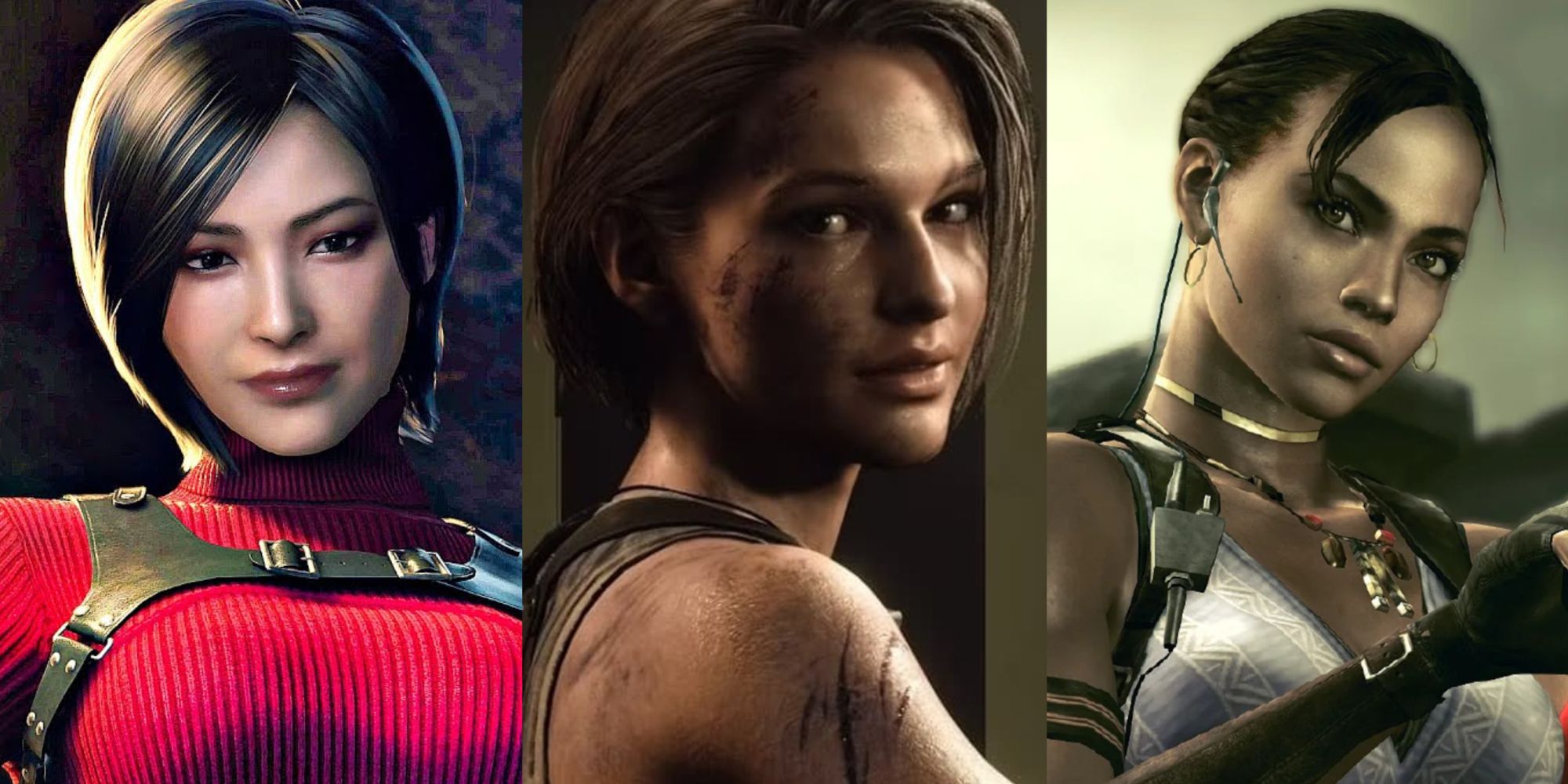 A split image of Ada Wong, Jill Valentine, and Sheva Alomar in the Resident Evil series