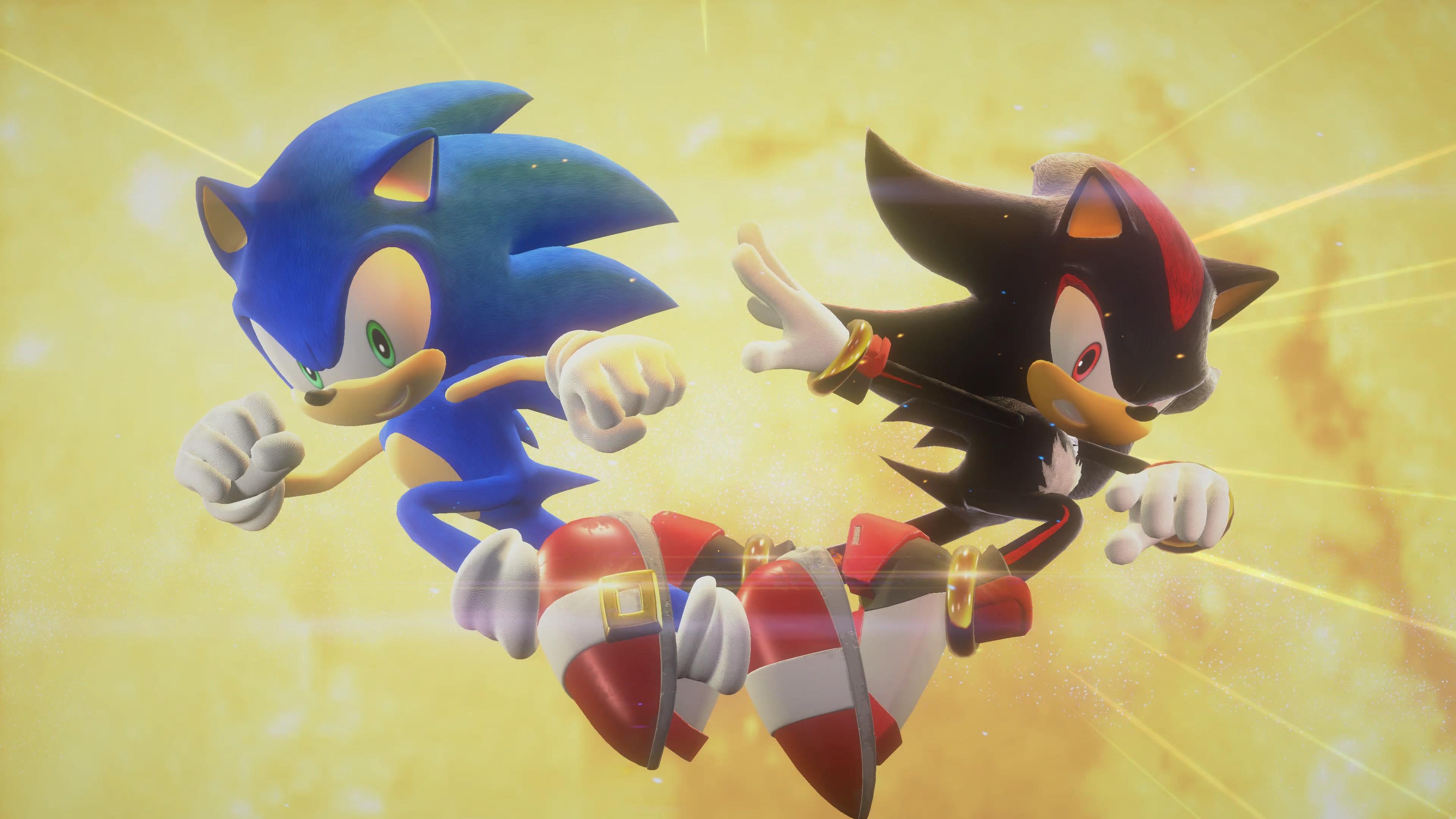 Sonic and Shadow clash in front of the moon in Sonic X Shadow Generations