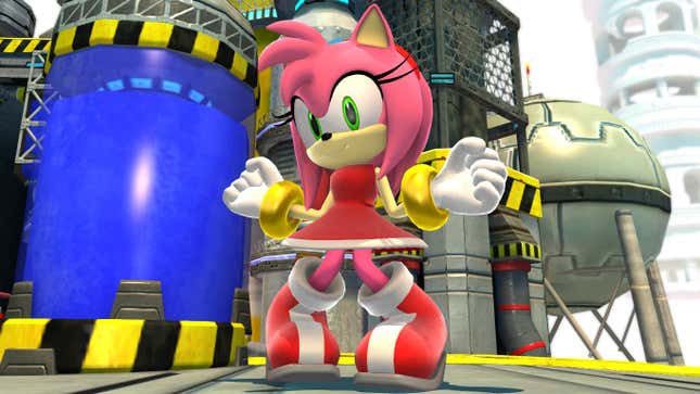 Amy stands in front of machinery in the White Space in Sonic Generations.