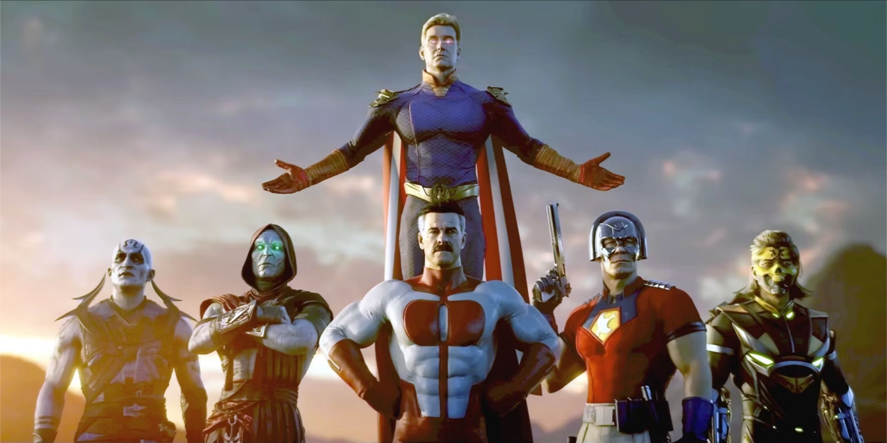 Screenshot of Mortal Kombat 1 DLC characters, including Homelander and Omniman