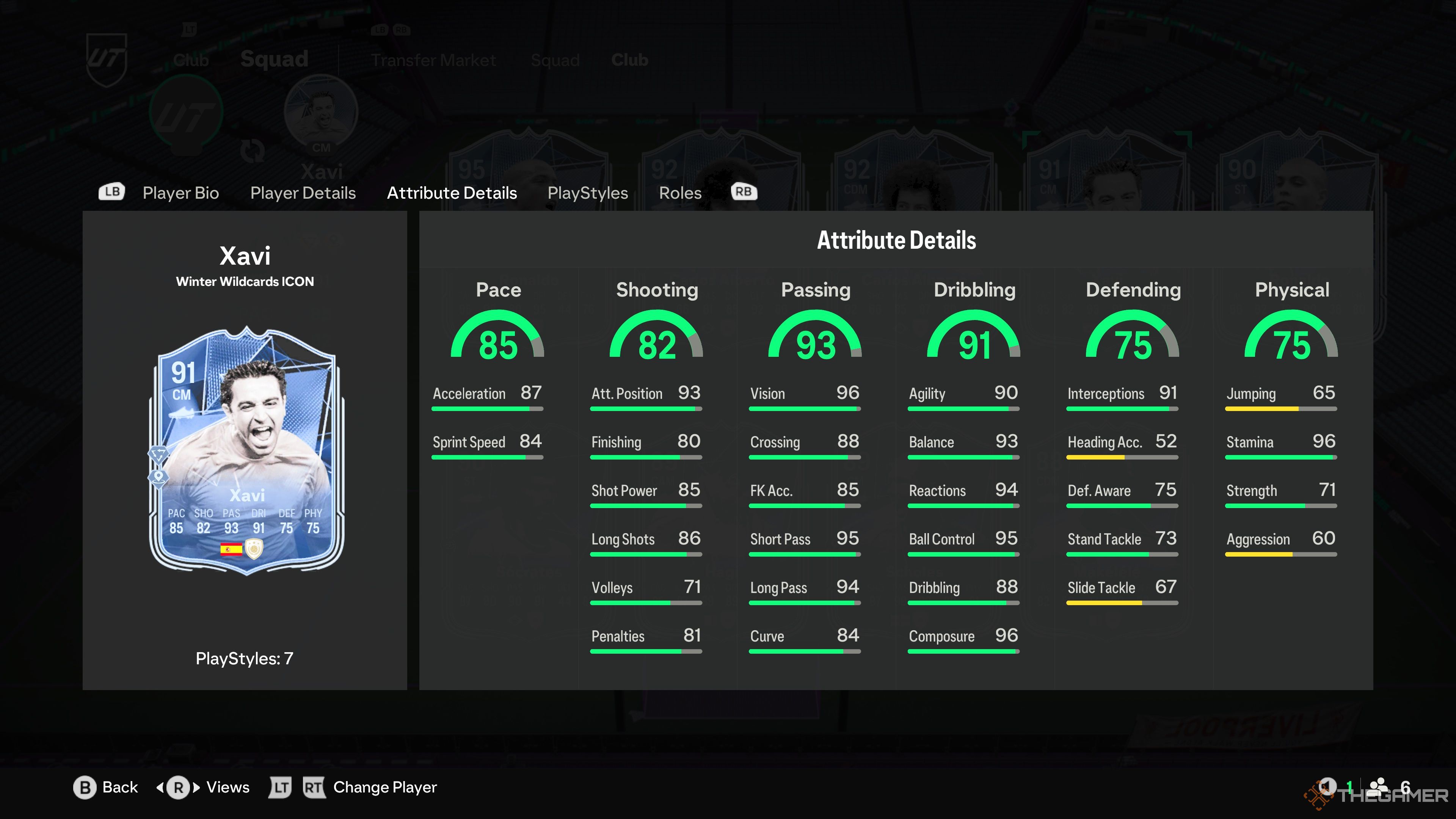 Xavi's card attributes in EA Sports FC 25.