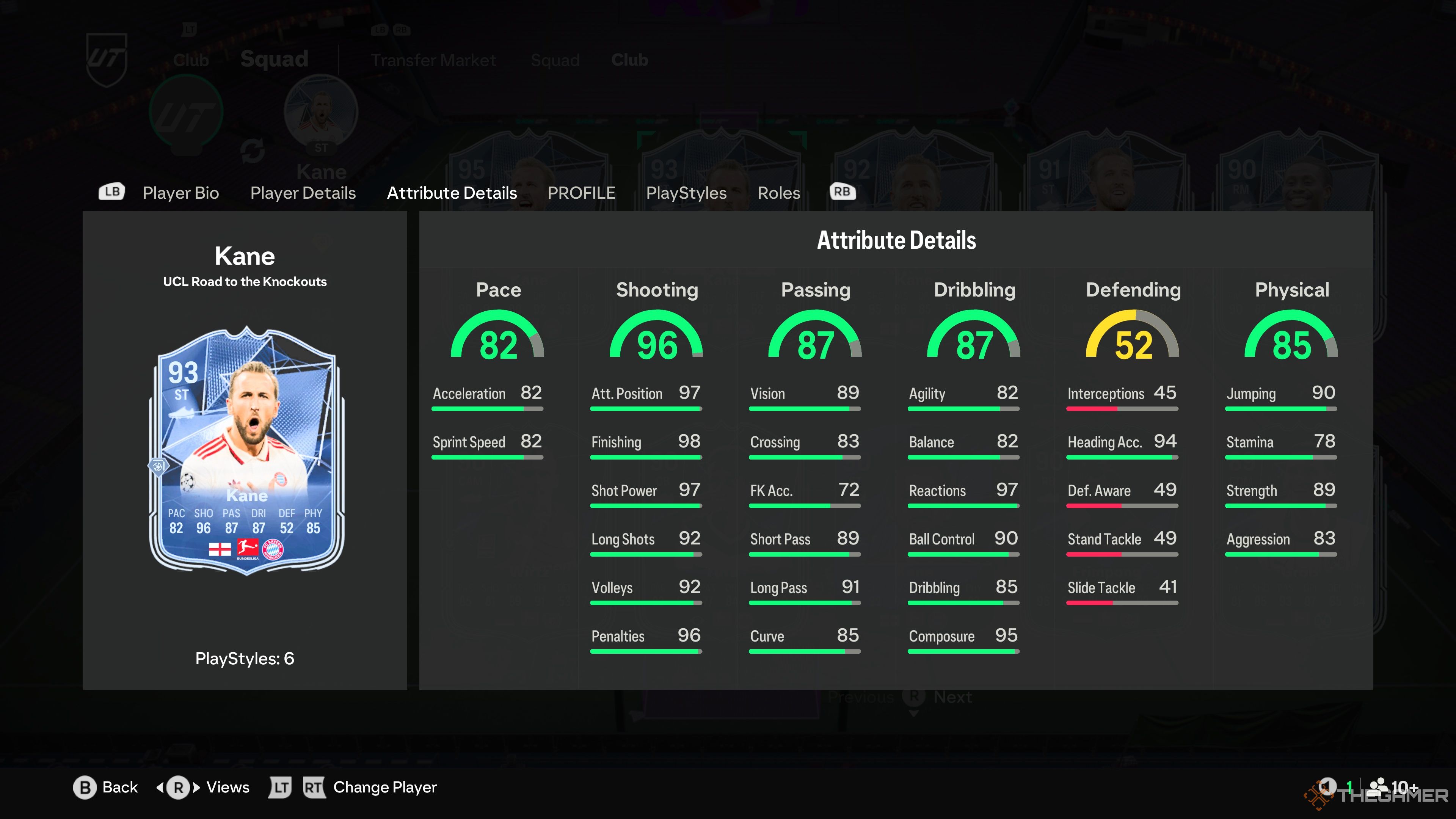 Harry Kane's card attributes in EA Sports FC 25.