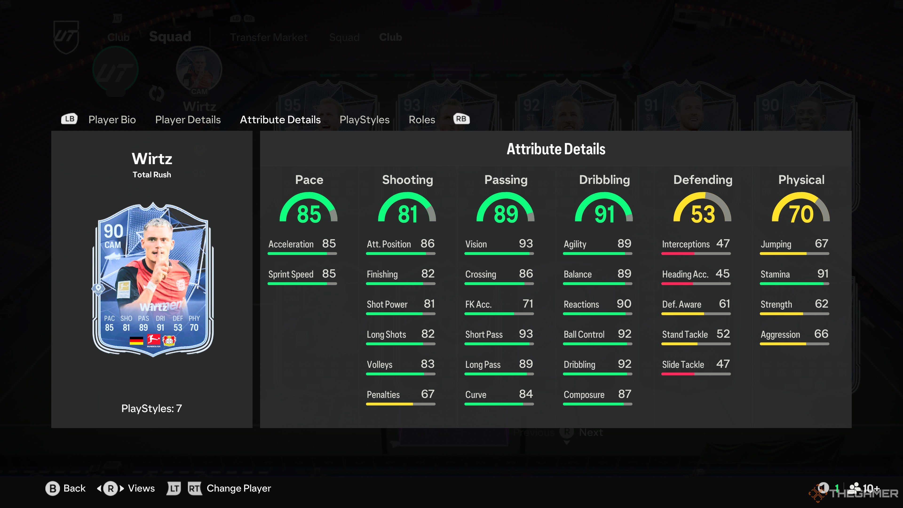 Florian Wirtz's card attributes in EA Sports FC 25.