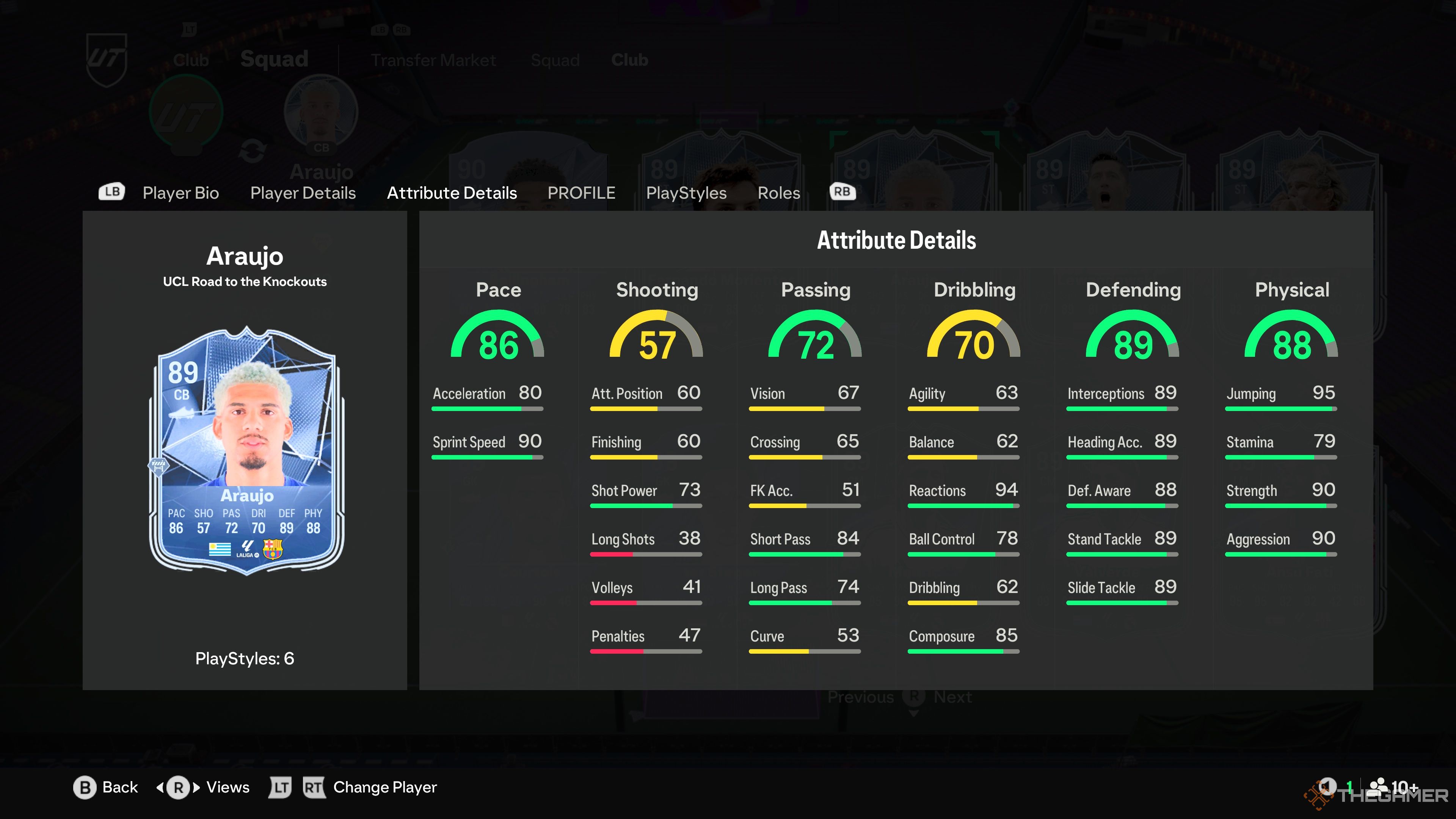 Ronald Araujo's card attributes in EA Sports FC 25.