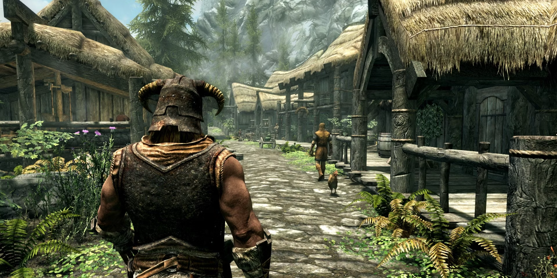 Dragonborn walking into Riverwood.