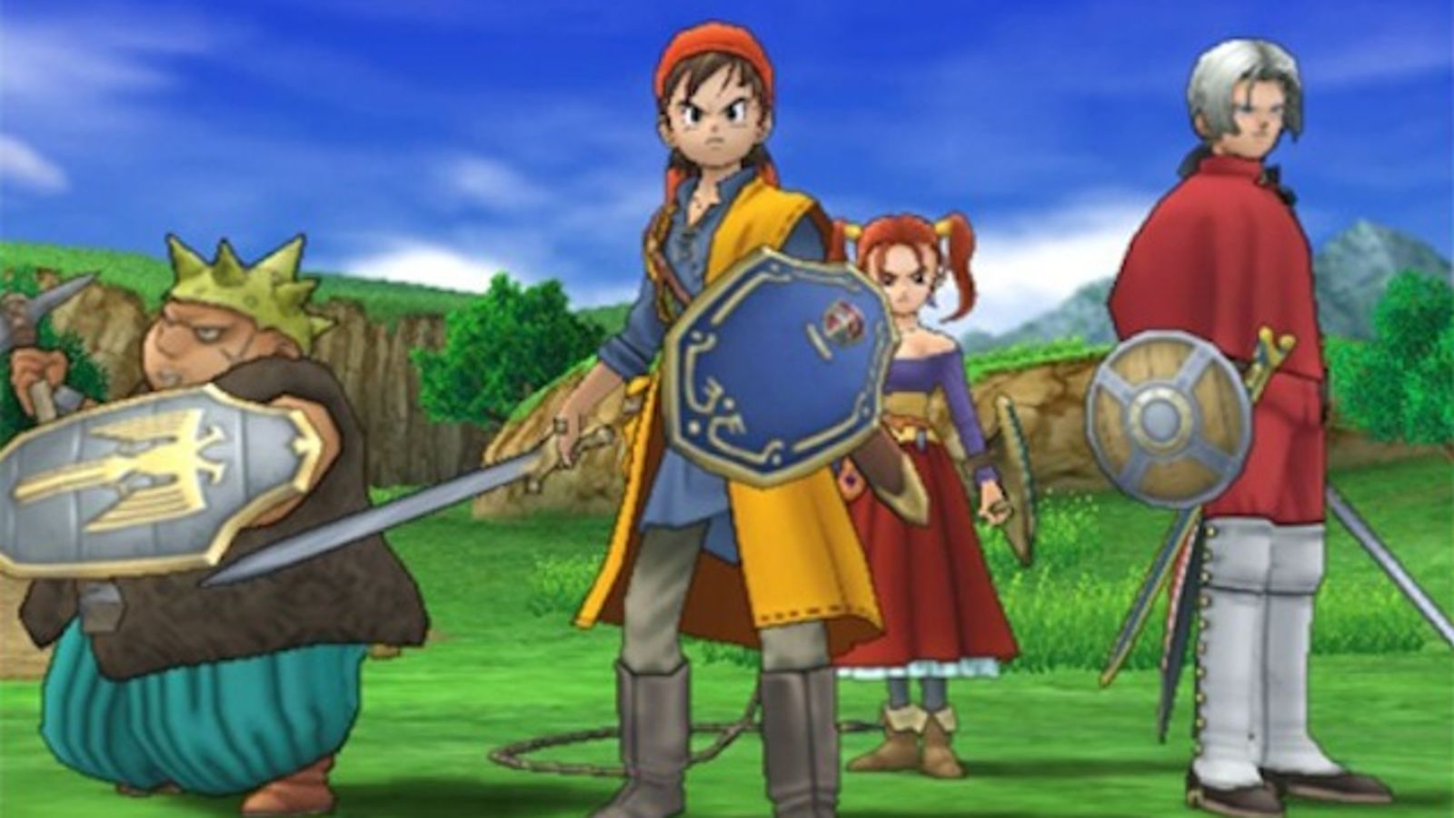 A screenshot of the party of from Dragon Quest VIII. 