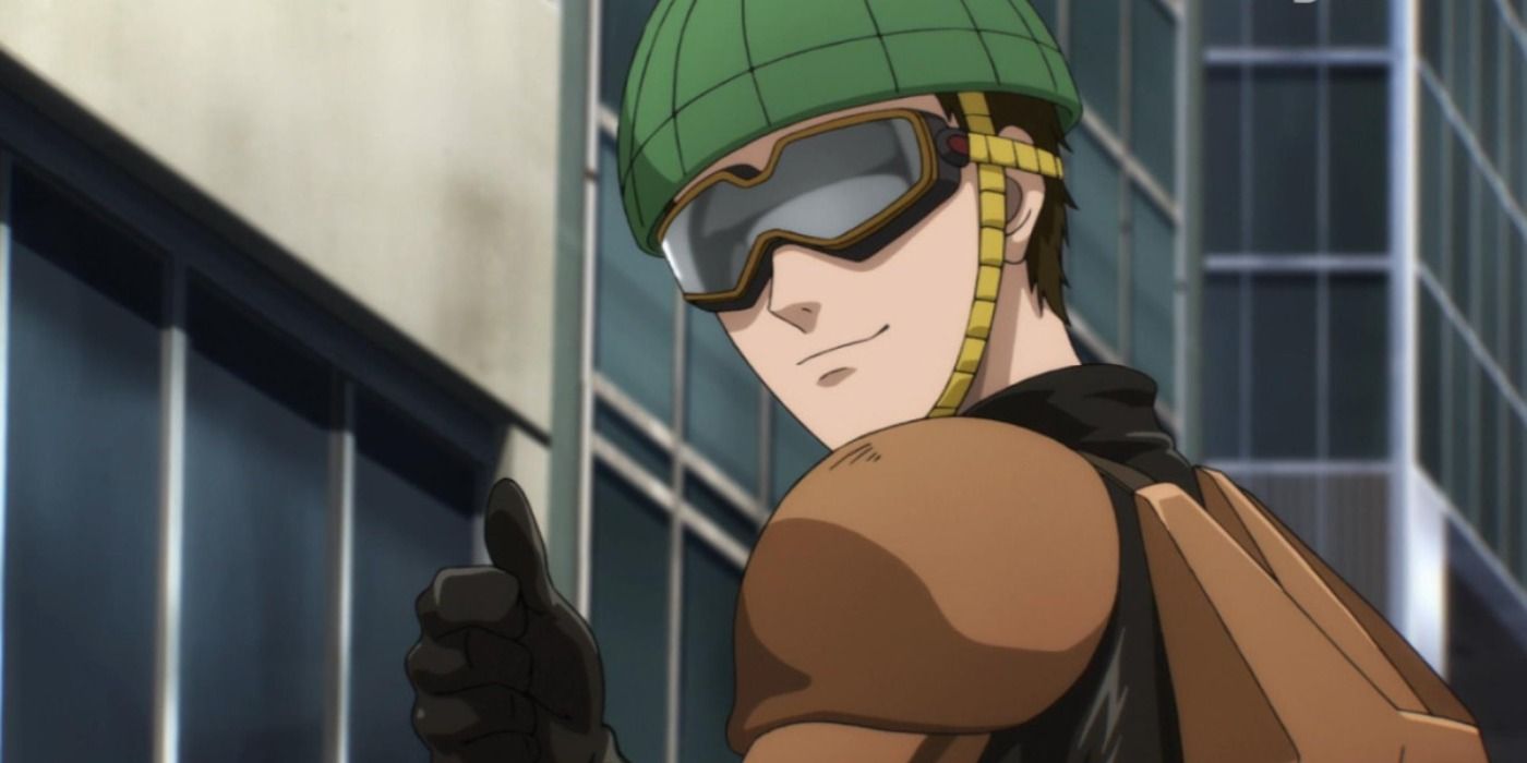 Mumen Rider showing a thumbs-up in One-Punch Man.