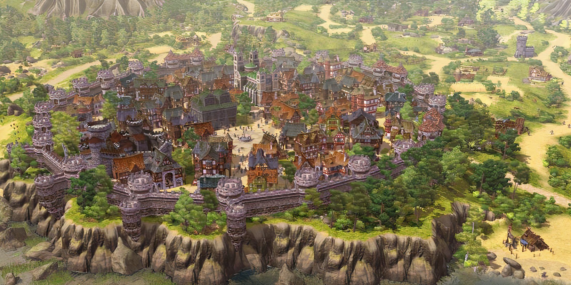 A large city surrounded by walls.