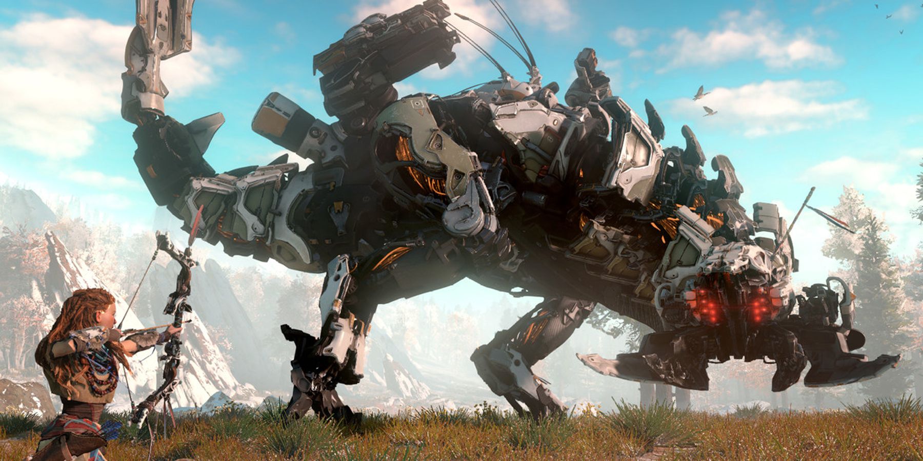 Horizon Zero Dawn Aloy iming at Thunderjaw