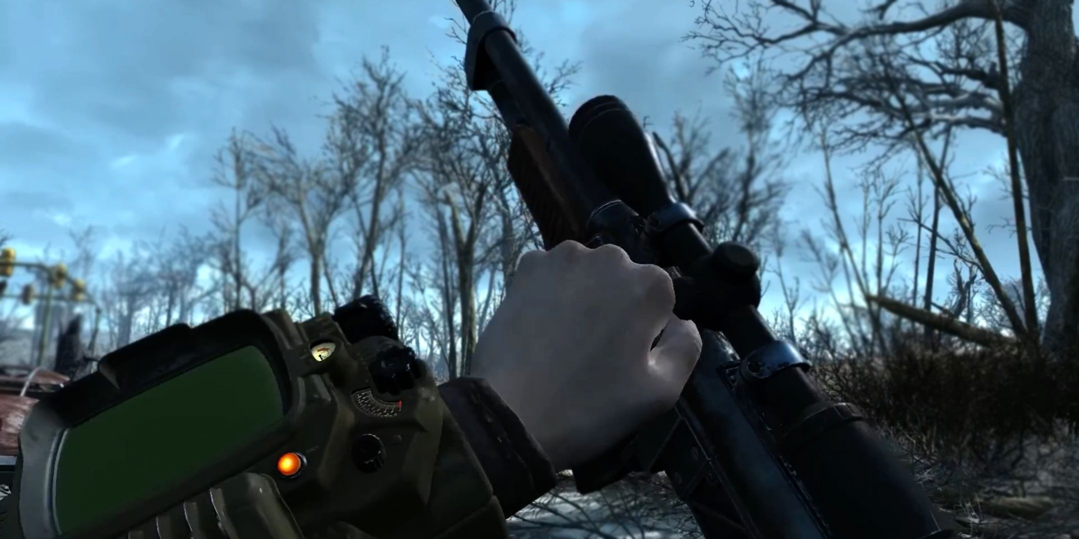 First person angle of reloading a rifle in Fallout 4