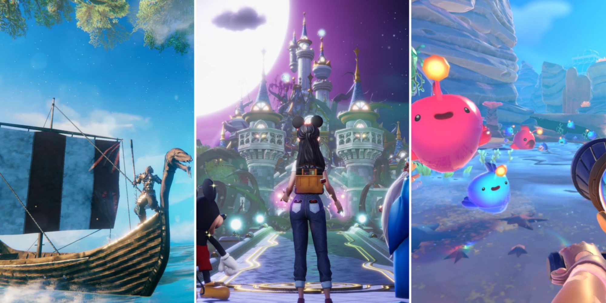 Collage of the Best Early Access Games To Play On The Steam Deck featuring Valheim, Disney Dreamlight Valley, and Slime Rancher 2