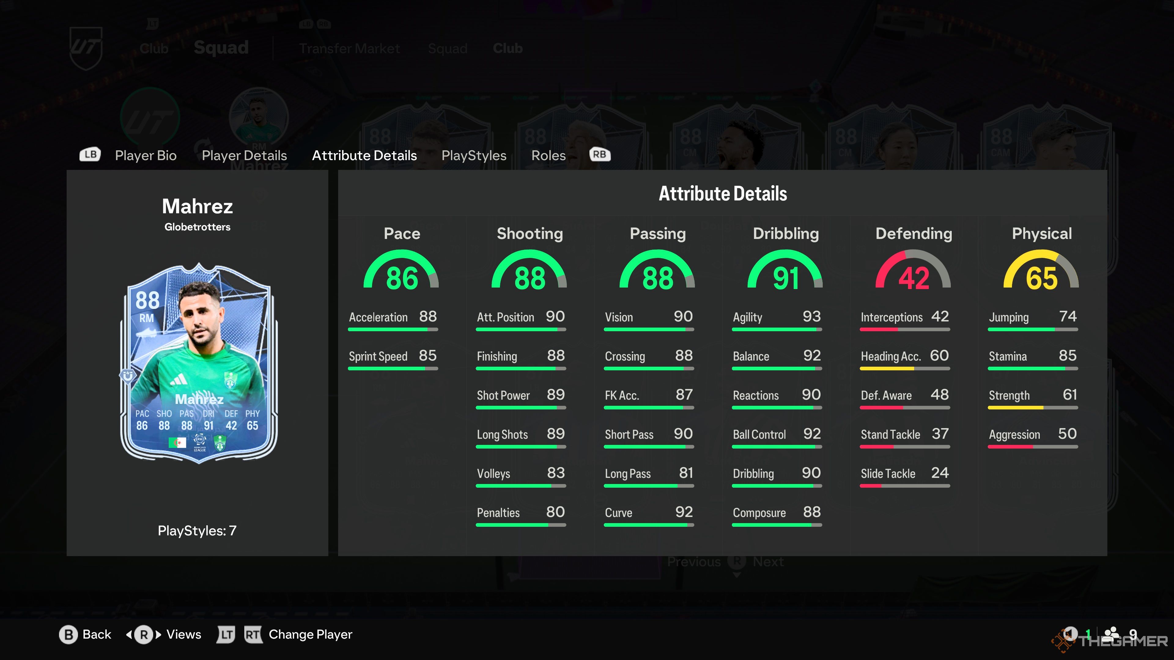 Riyad Mahrez's card attributes in EA Sports FC 25.