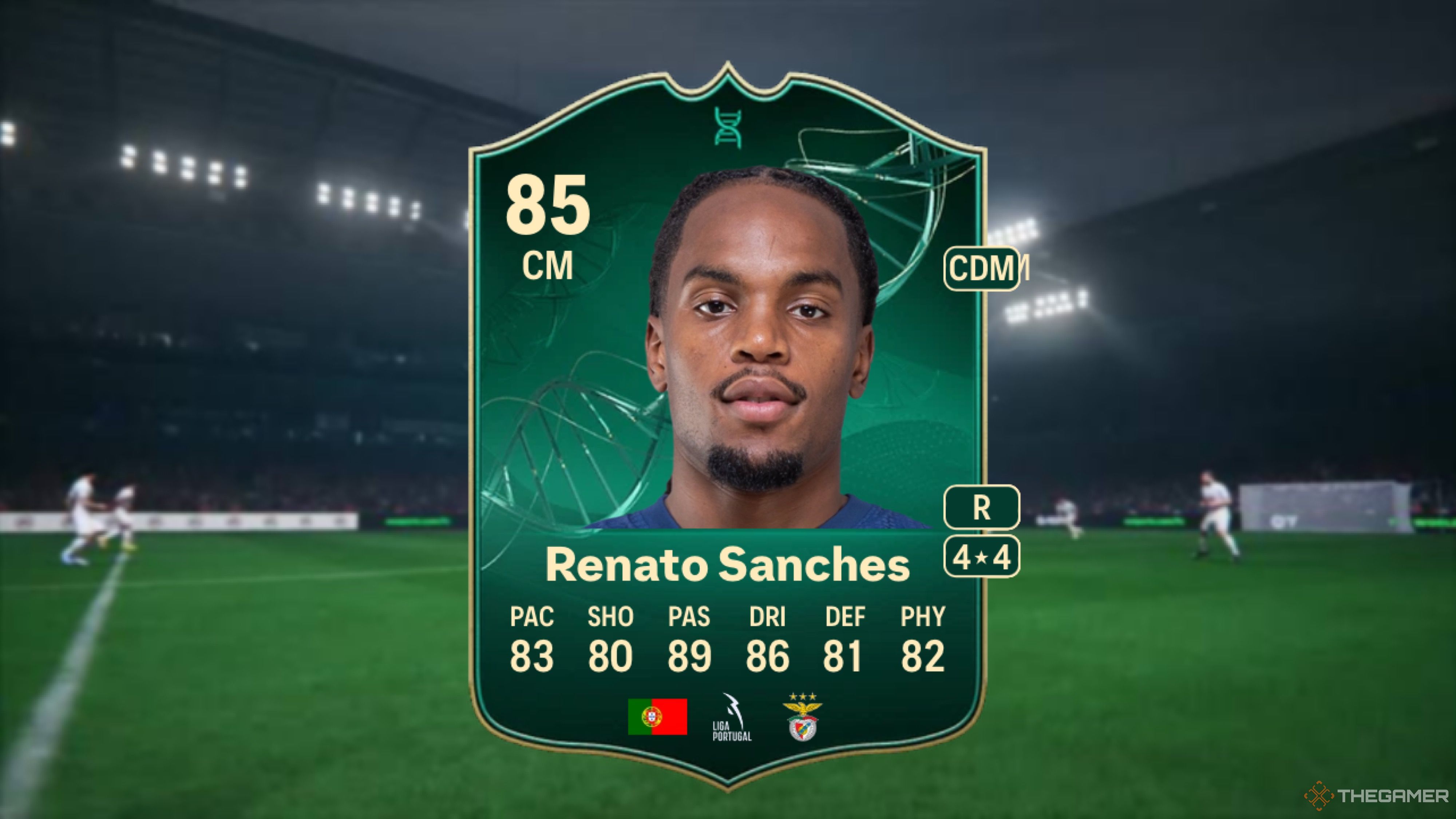 Image showing Sanches card against a faded stadium background.