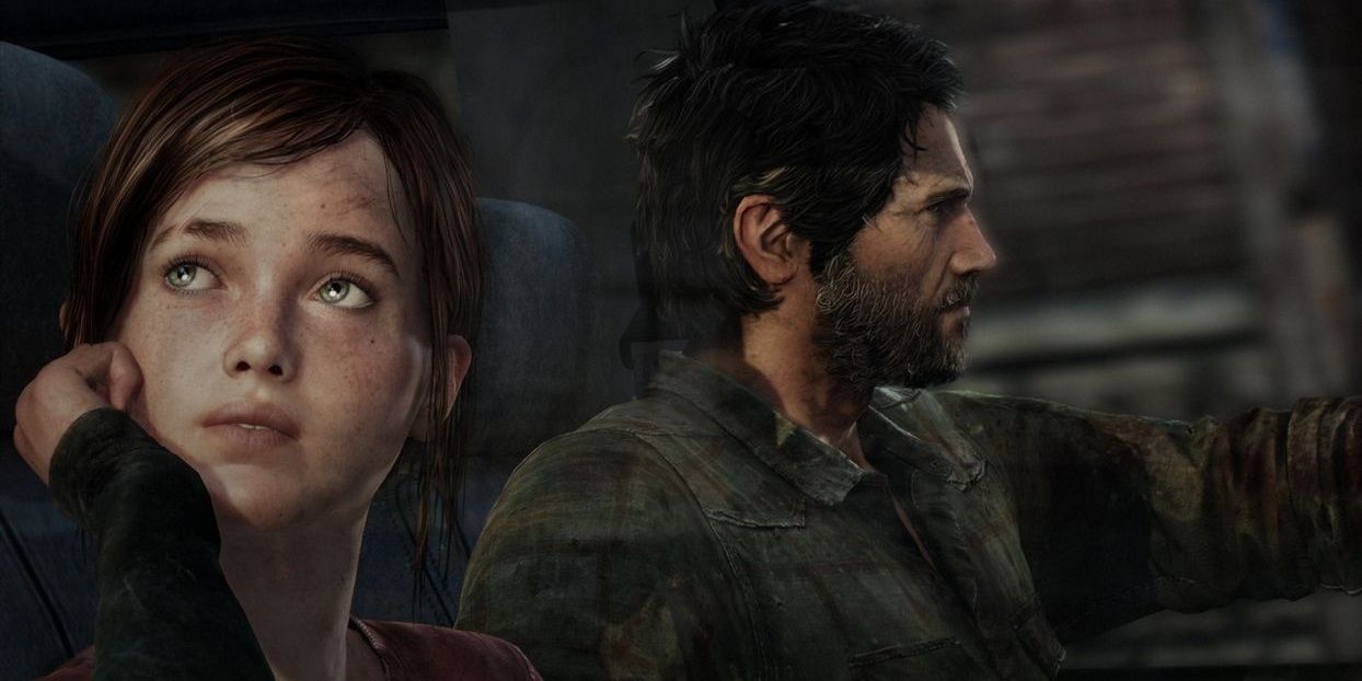 Last of us Joel Ellie in a car travelling through the zombie apocalypse