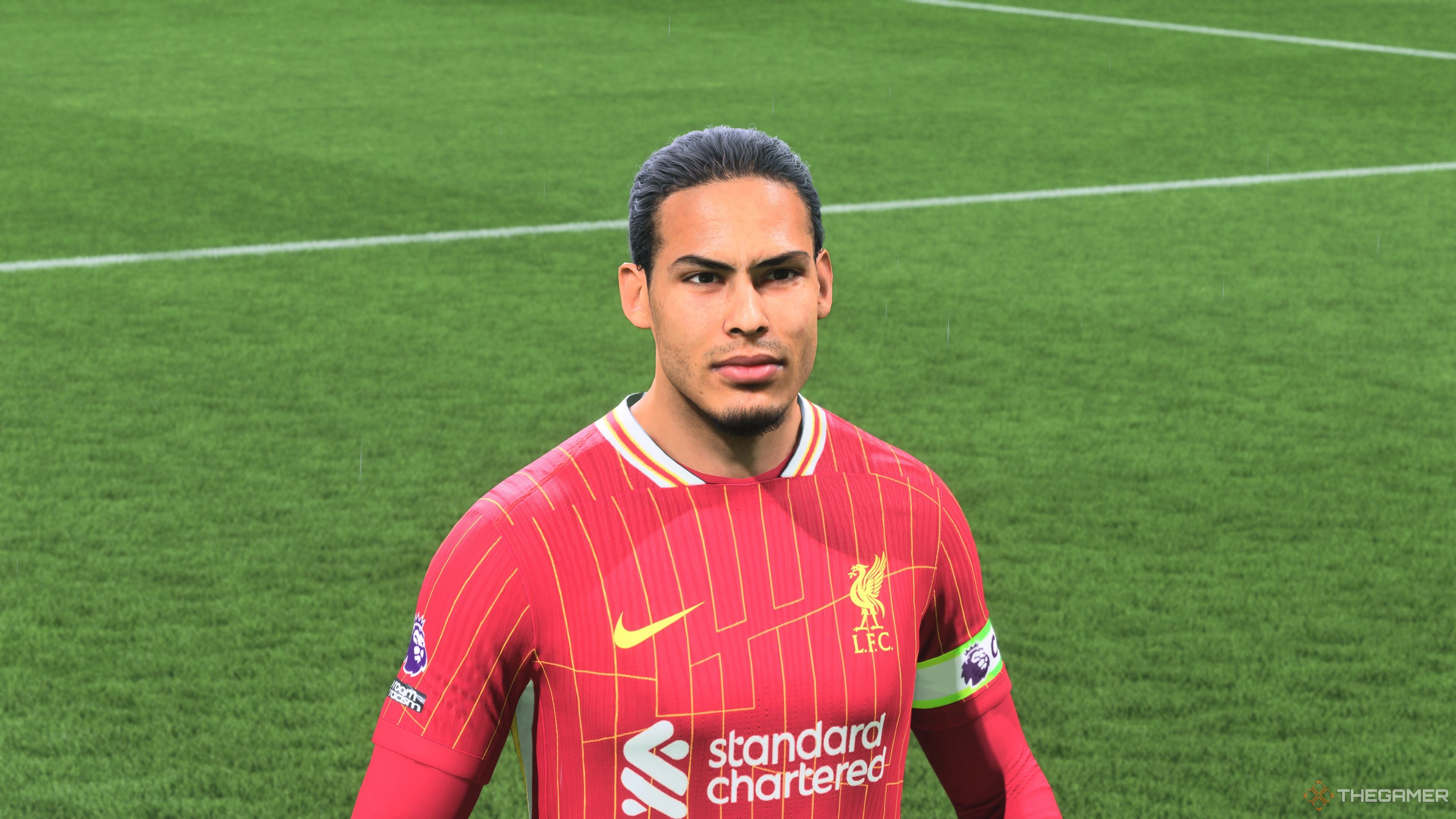 Virgil van Dijk on the pitch in EA Sports FC 25.