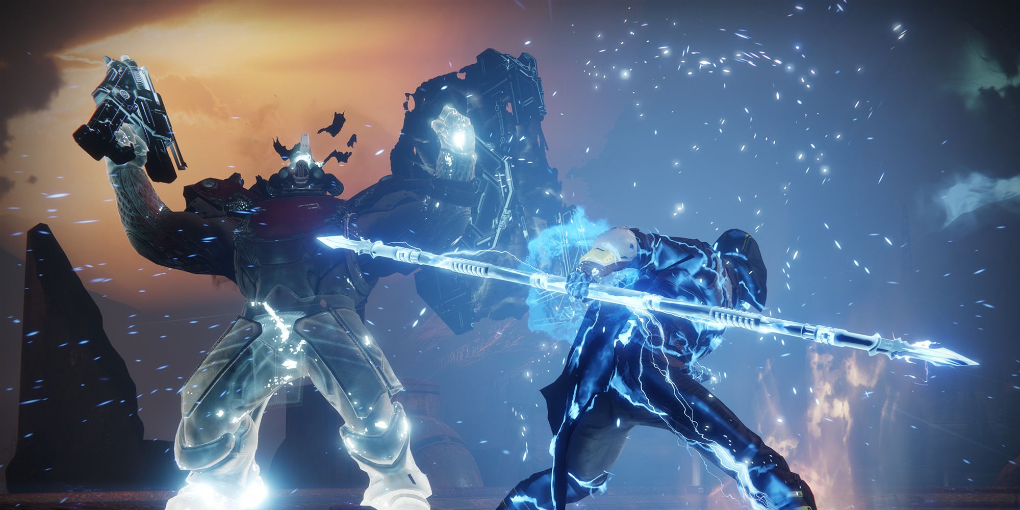 A Guardian charges with electrical energy to fight an enemy.