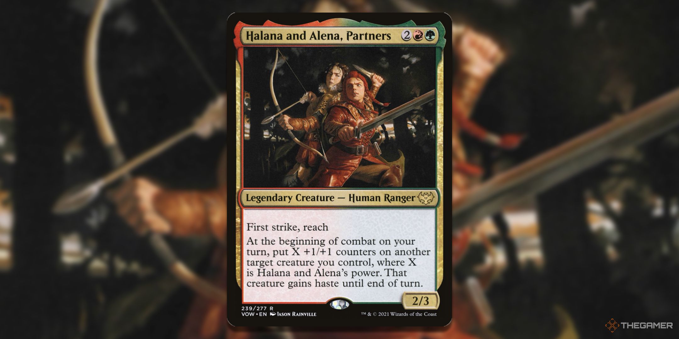 MTG Halana and Alena, Partners card with the art in the background.