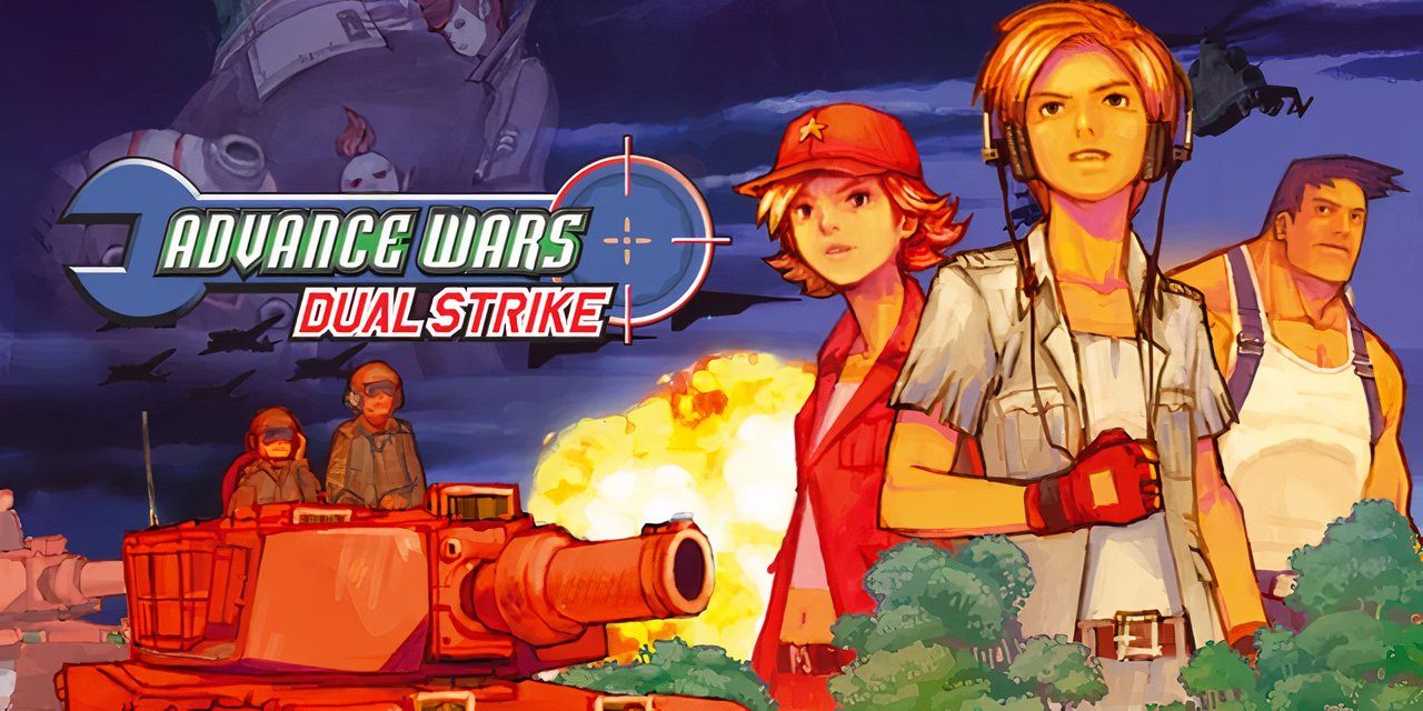 Cover artwork of Advance Wars: Dual Strike depicting the main characters and a tank.