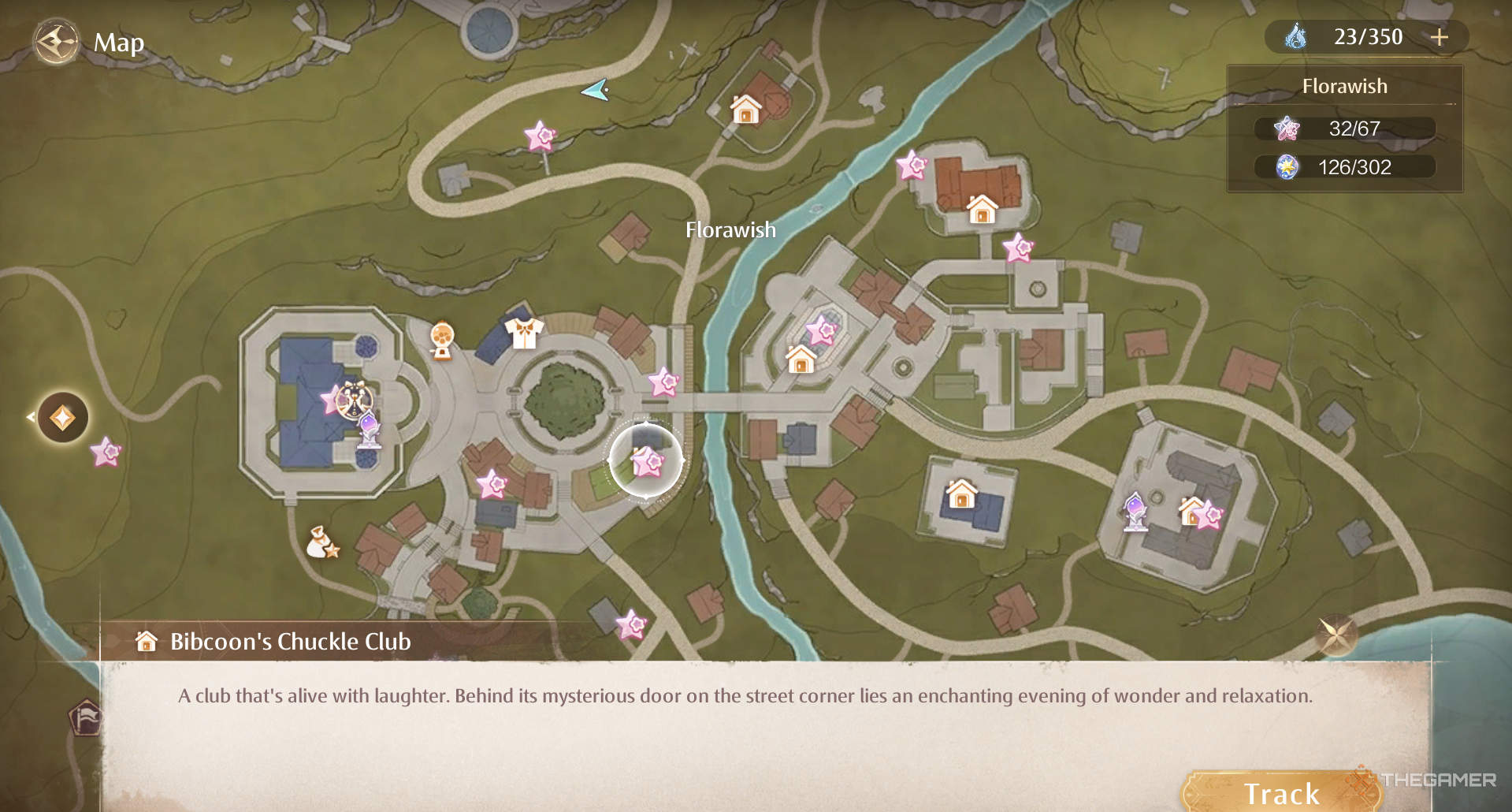 Bibcoon's Chuckle Club selected on the map in Infinity Nikki