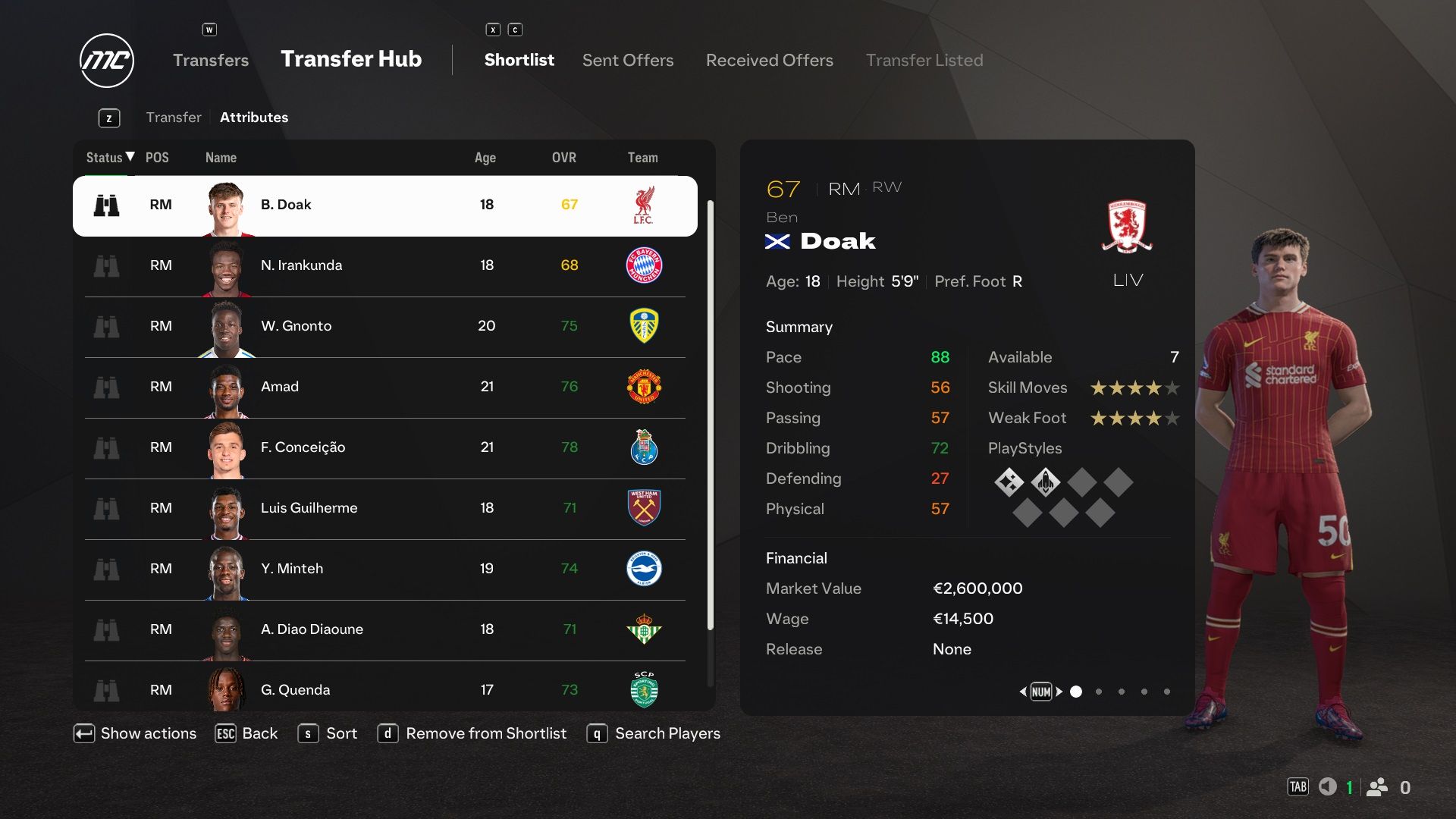 Ben Doak in EA Sports FC 25.