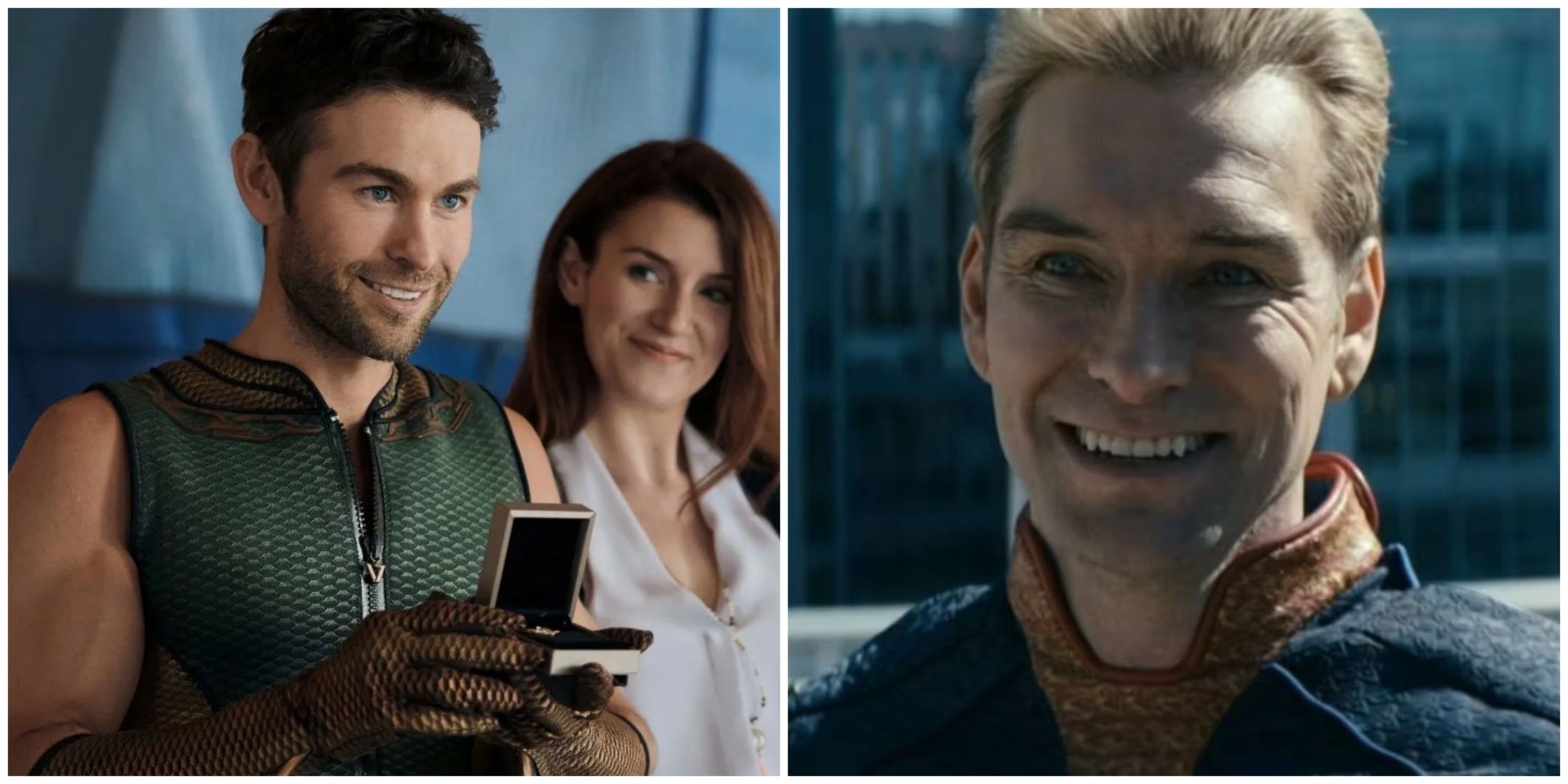 Split image of The Deep and Homelander in The Boys