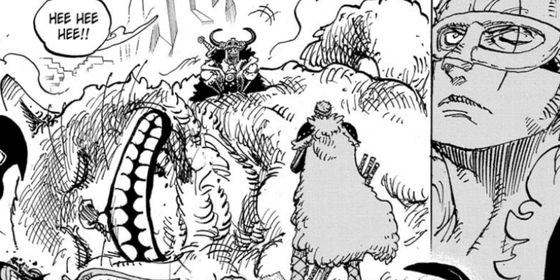 monster trio defeat giant cat one piece 1129