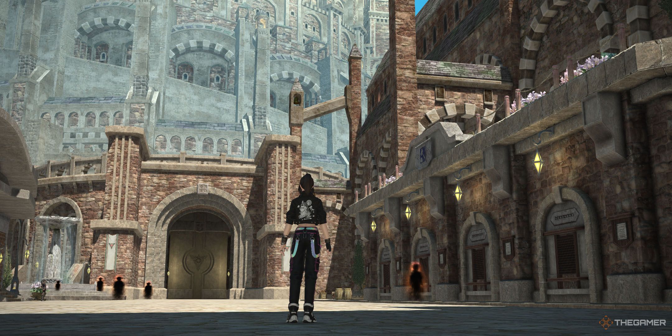 A player standing in Jeuno in Final Fantasy 14.