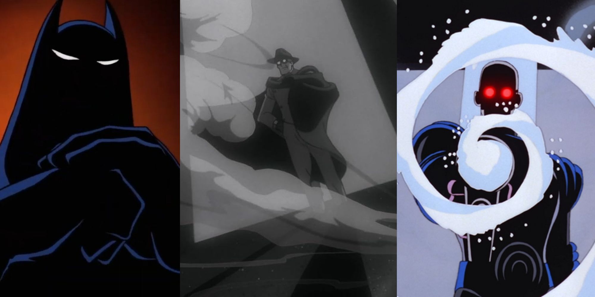 Split Image of Batman, Gray Ghost, and Mr. Freeze from Batman Animated Series